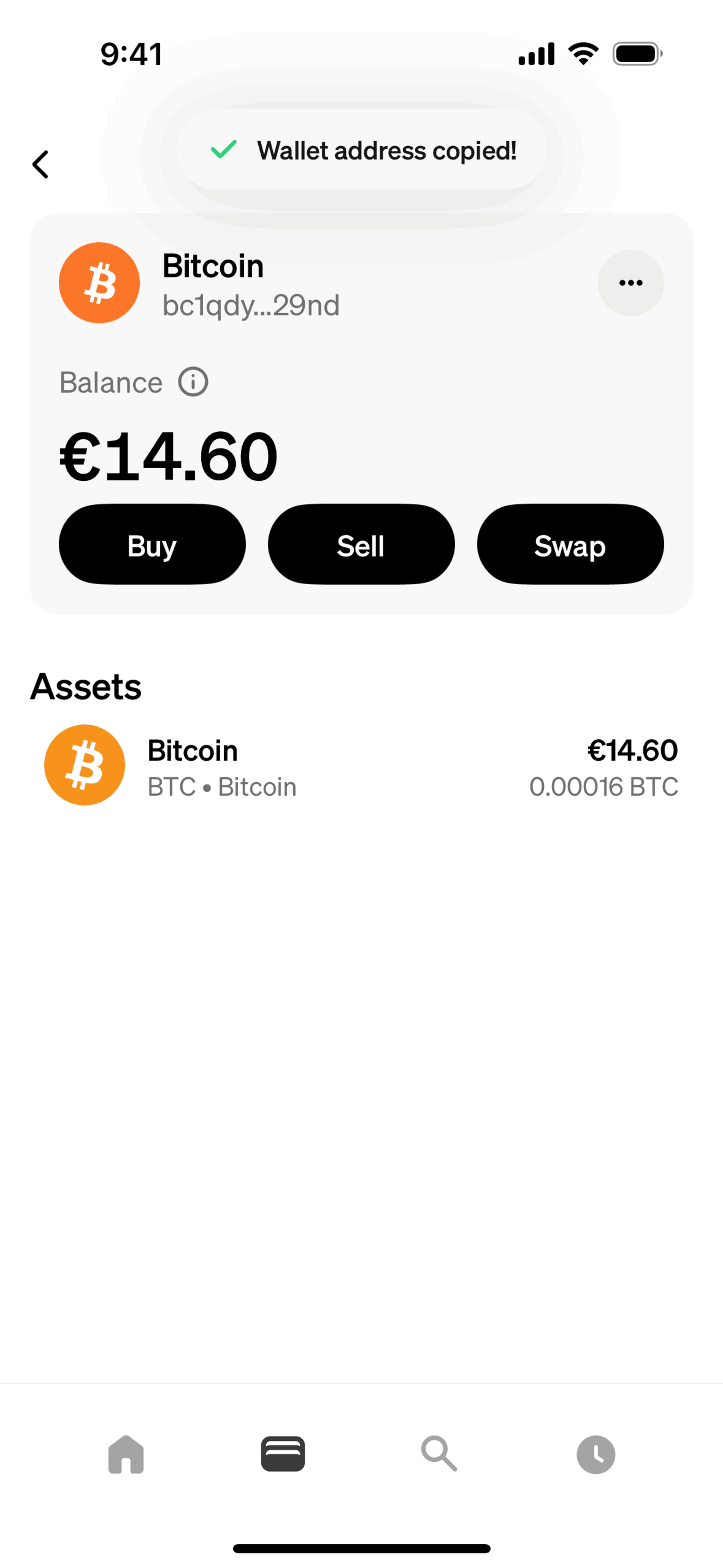 Copying wallet address on MoonPay (ios) screen 2