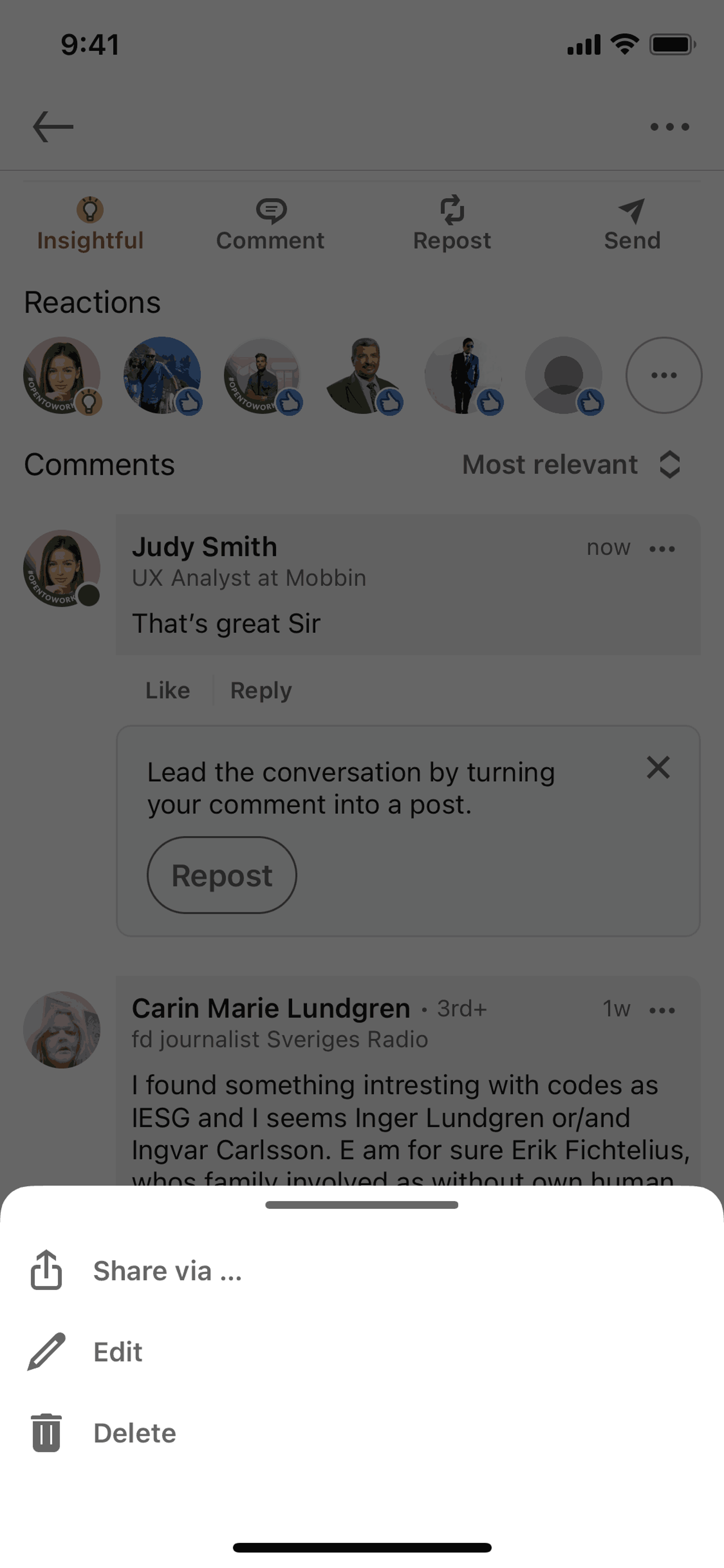 LinkedIn iOS Business interface screenshot 13