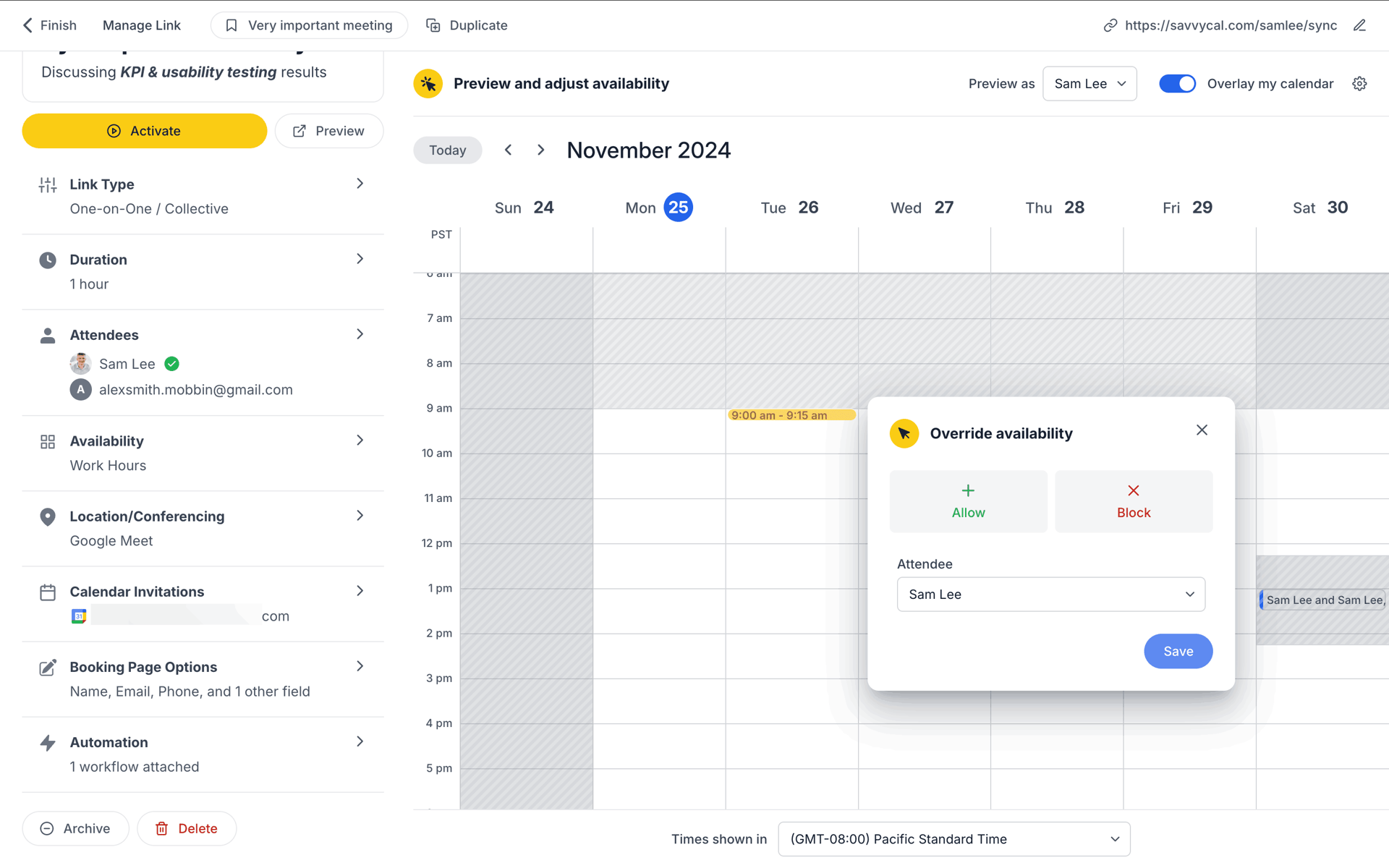 SavvyCal Web Collaboration interface screenshot 4