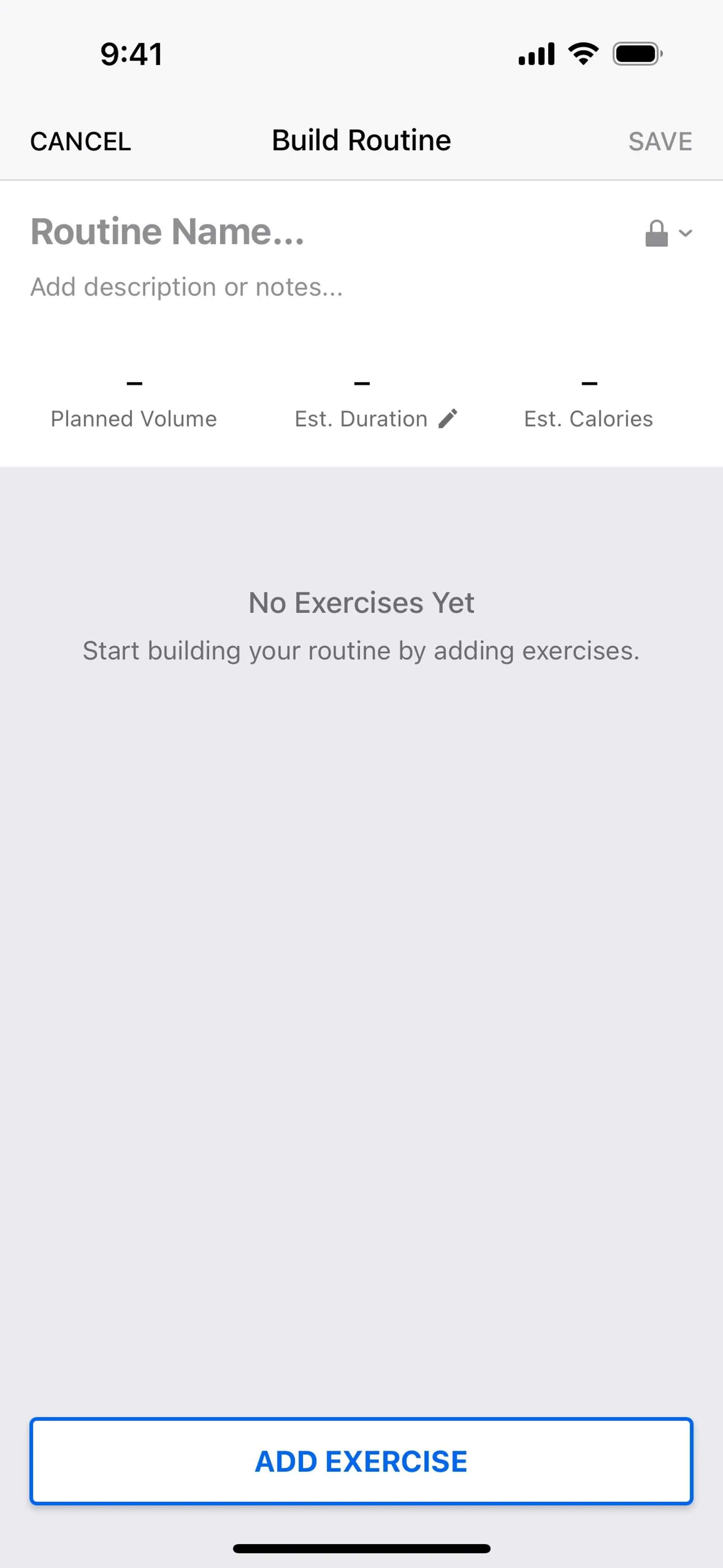 Building a new routine on MyFitnessPal (ios) screen 2
