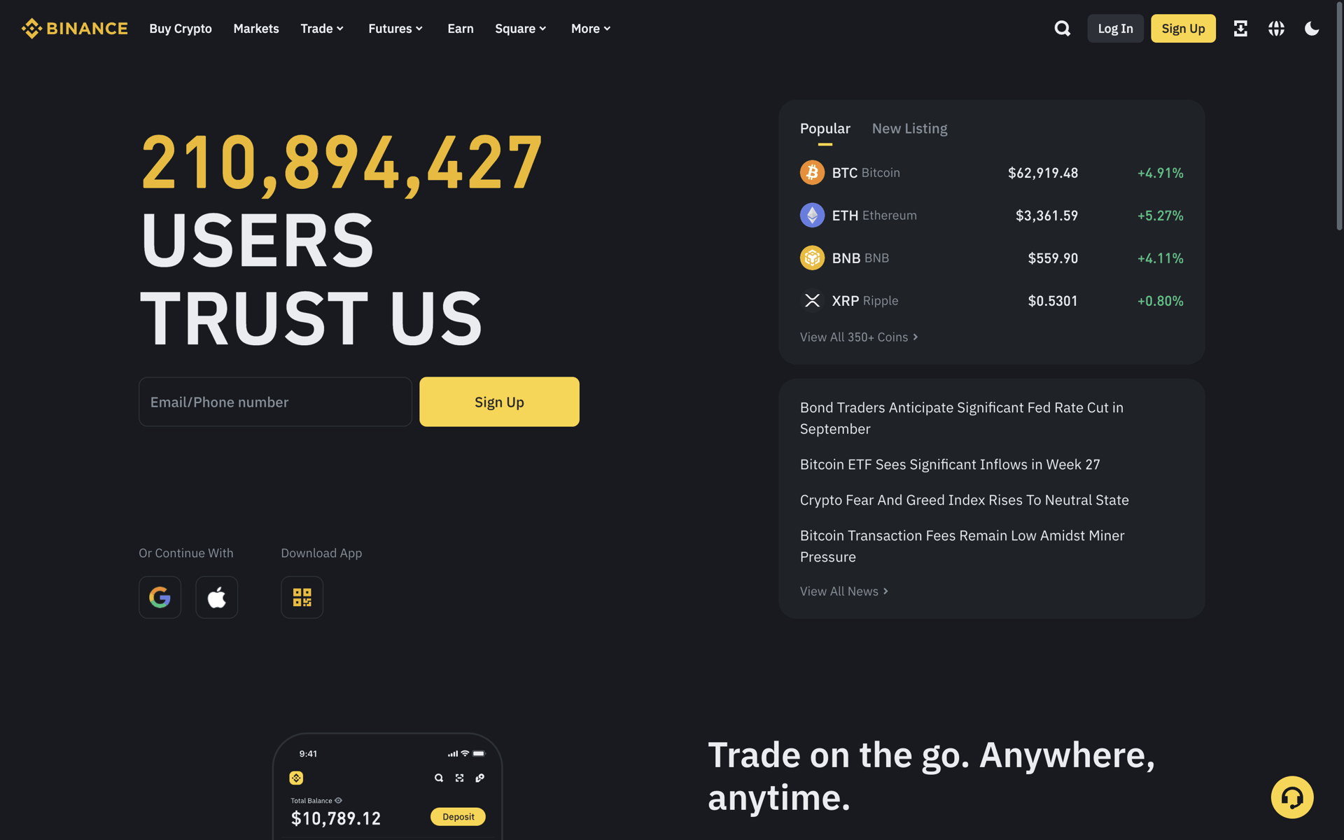 Binance Web Finance interface screenshot 1