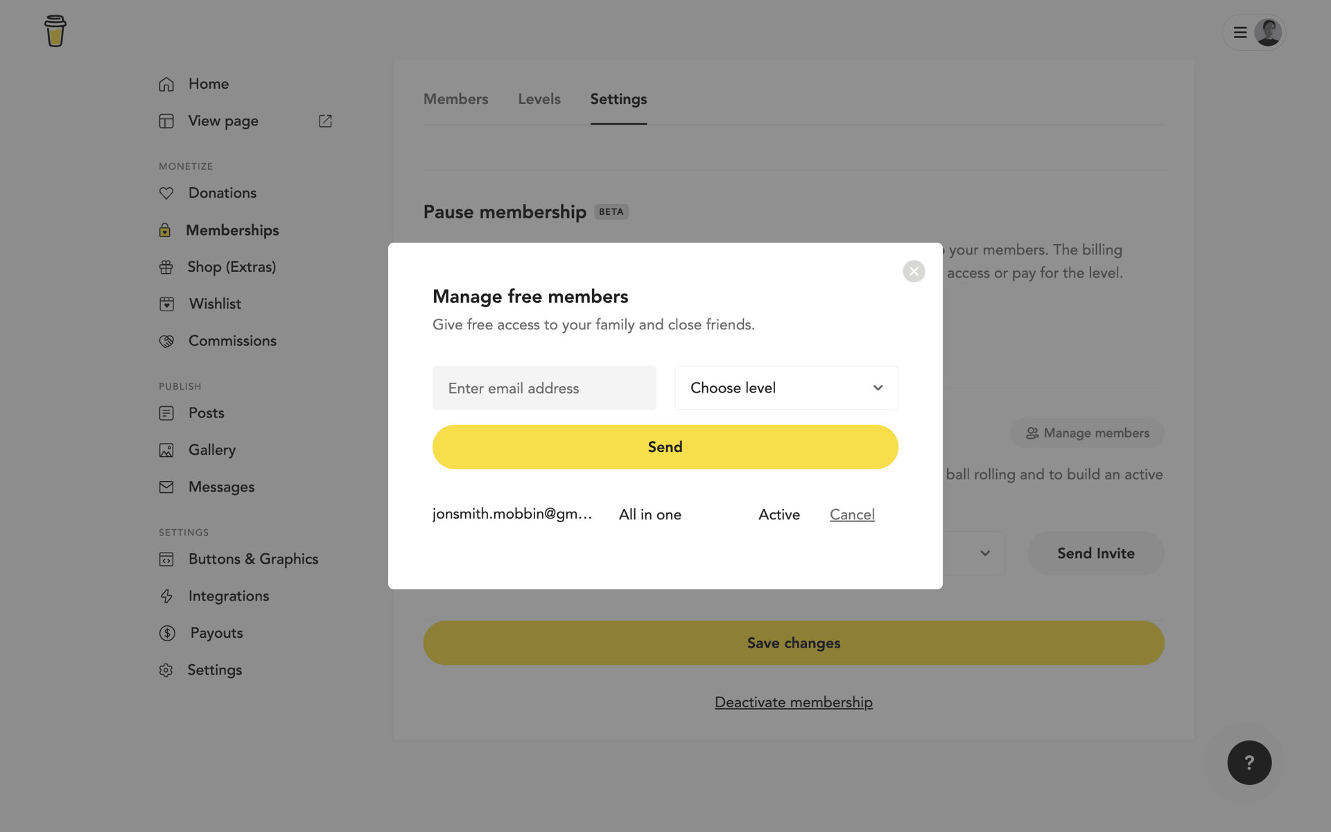 Buy Me a Coffee Web Business interface screenshot 8