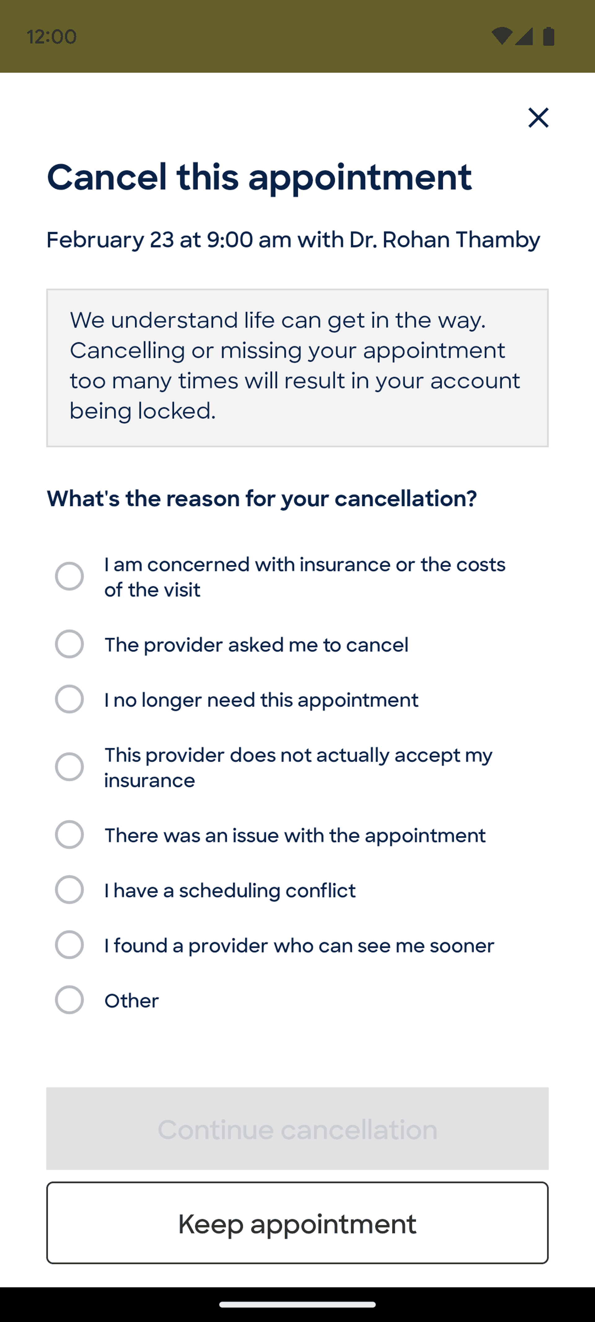 Zocdoc Android Medical interface screenshot 3