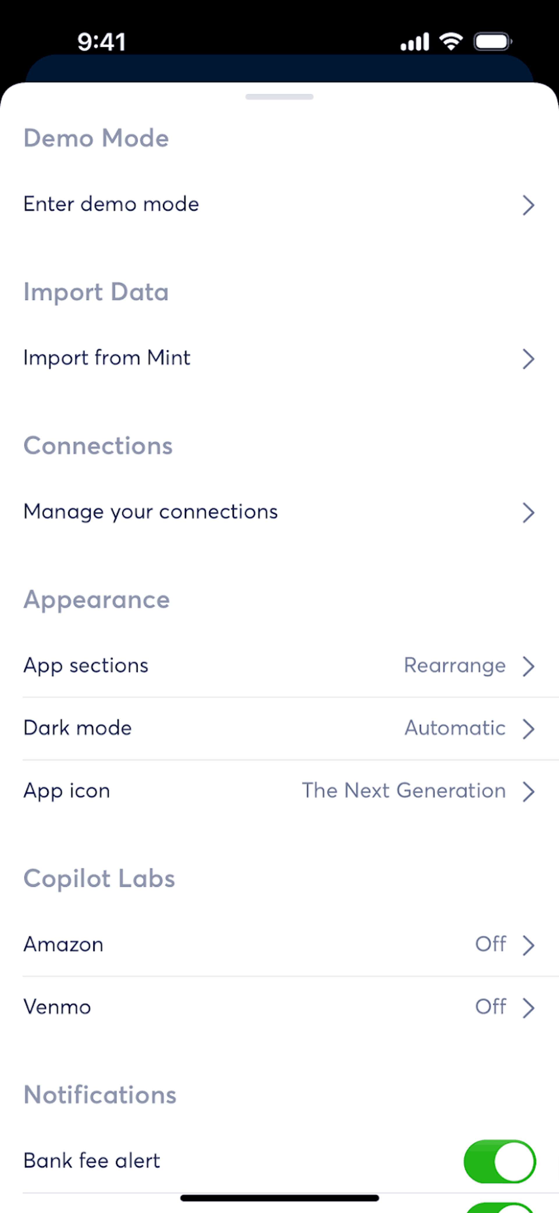 Copilot iOS Finance interface screenshot 9