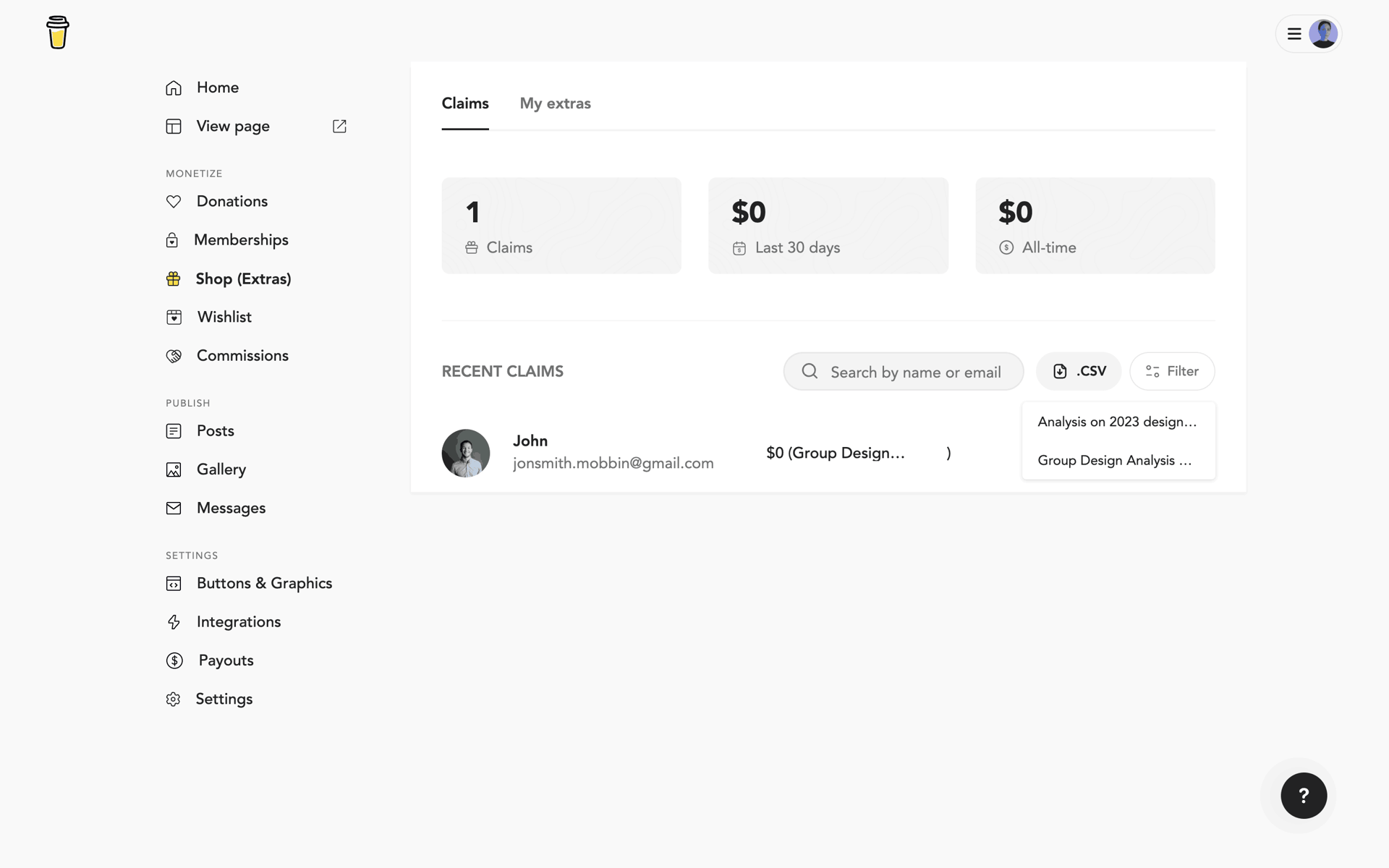Buy Me a Coffee Web Business interface screenshot 18