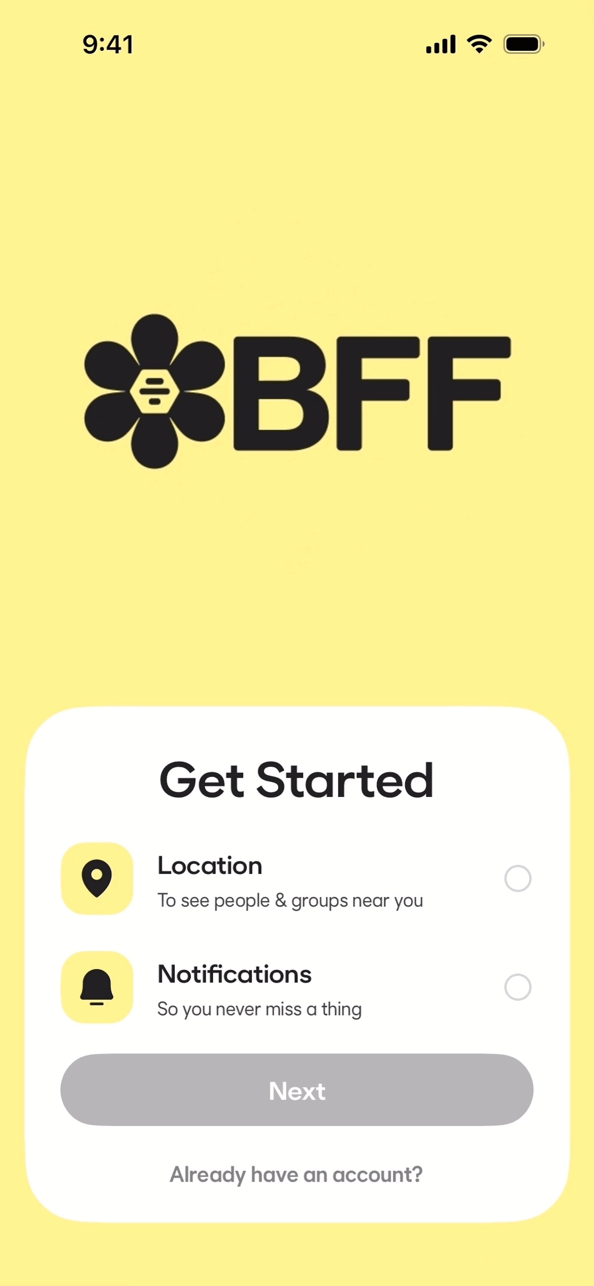 BFF iOS Social Networking interface screenshot 1