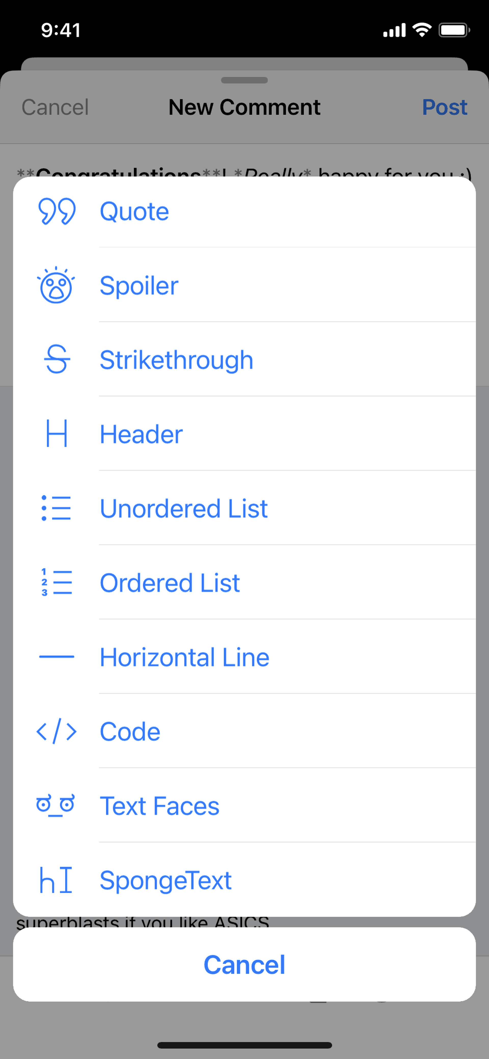 Adding a text face on Apollo for Reddit (ios) screen 3