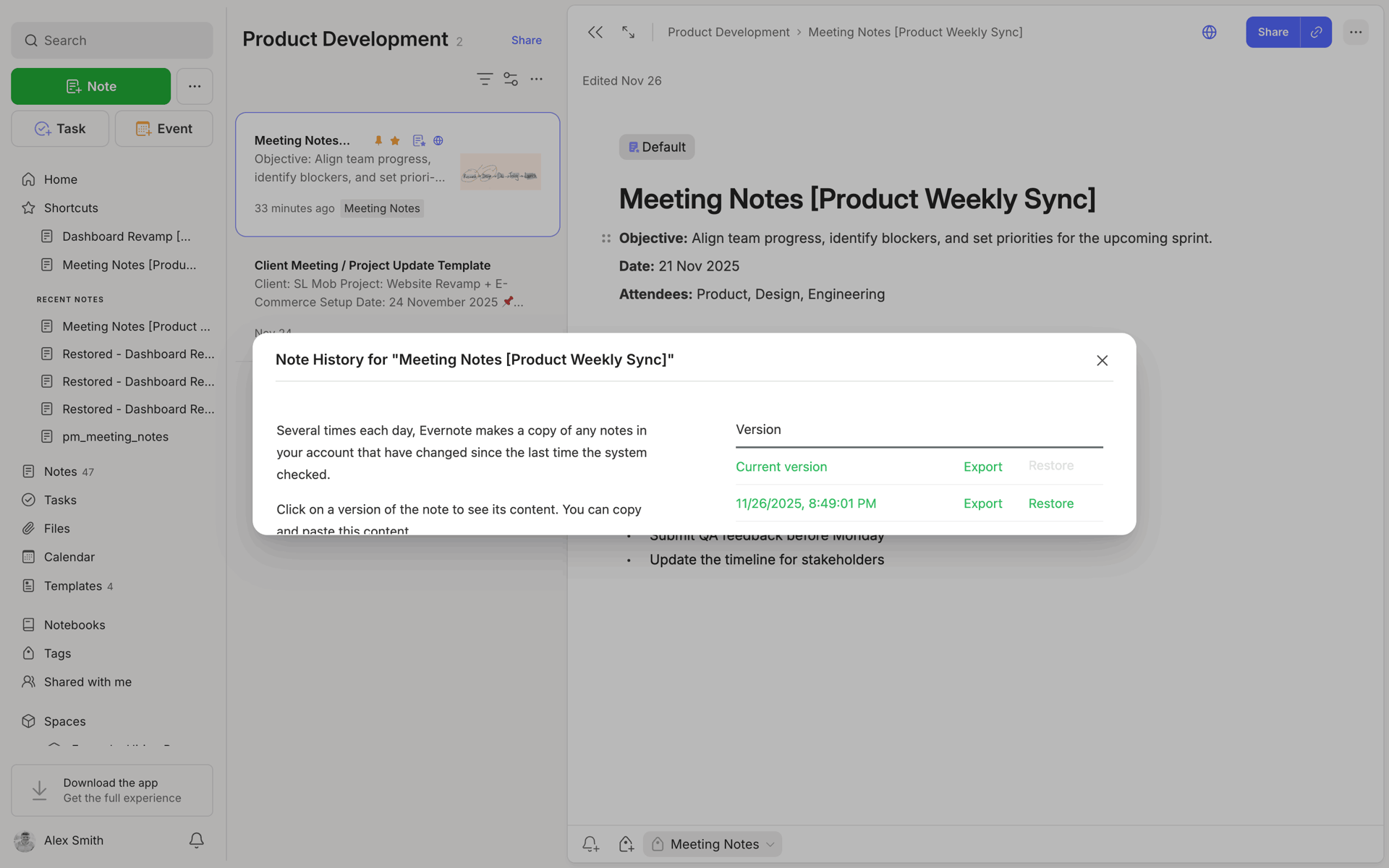 Evernote Web Productivity interface screenshot 19