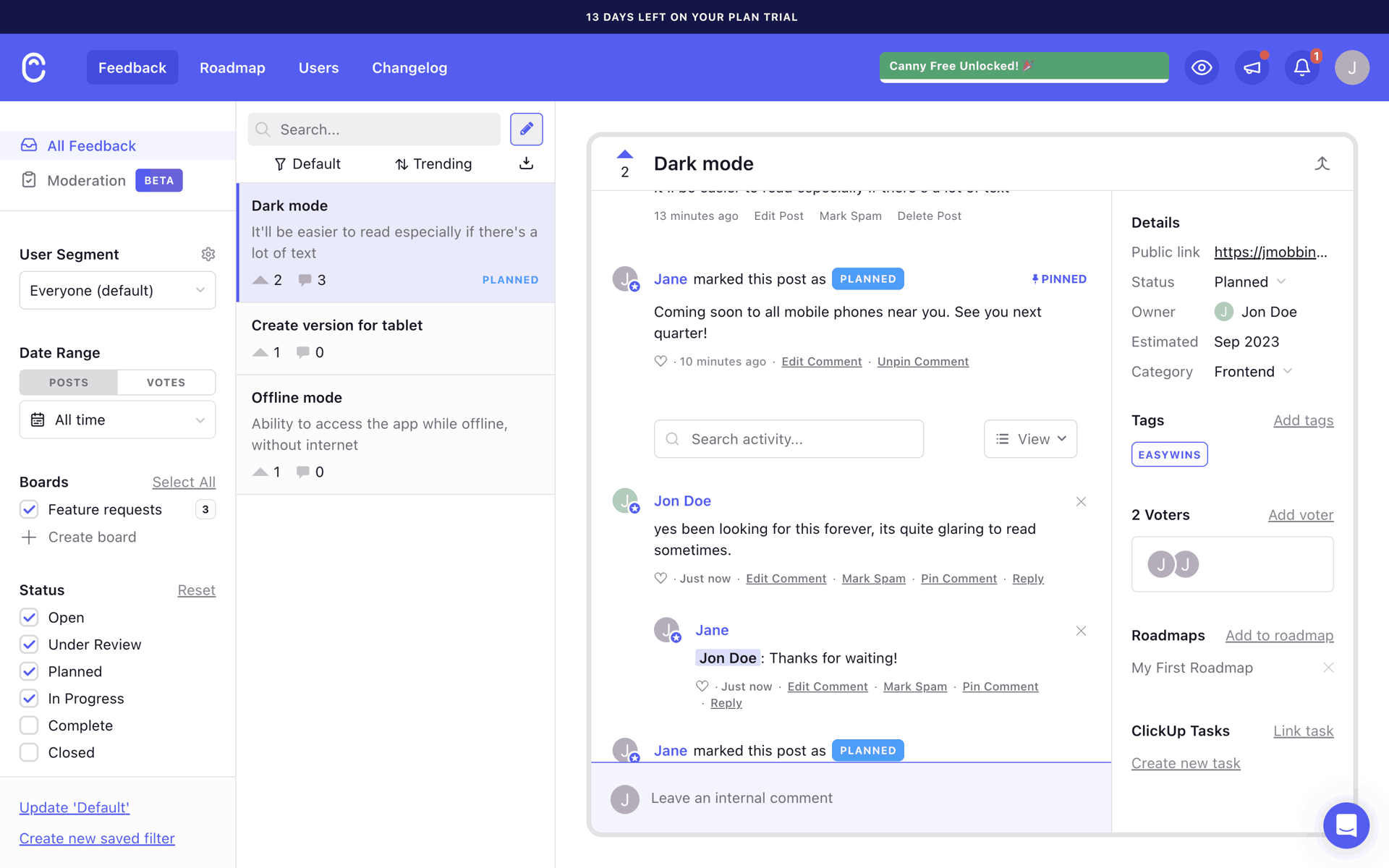 Canny Web Business interface screenshot 2