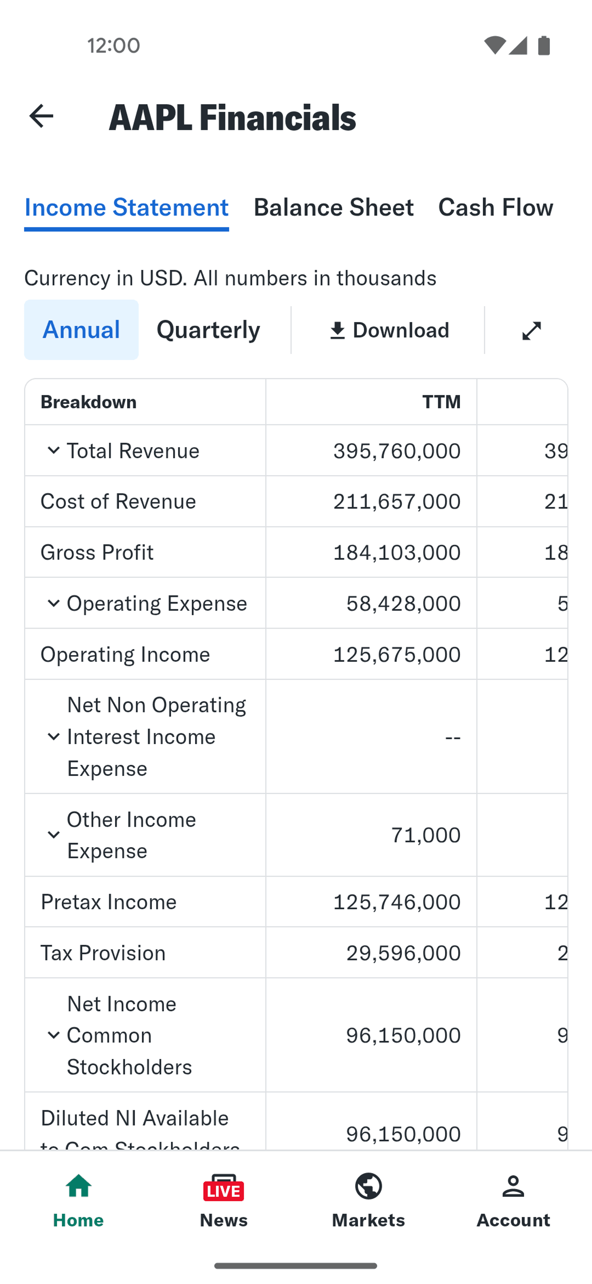 Yahoo Finance Android Finance interface screenshot 10