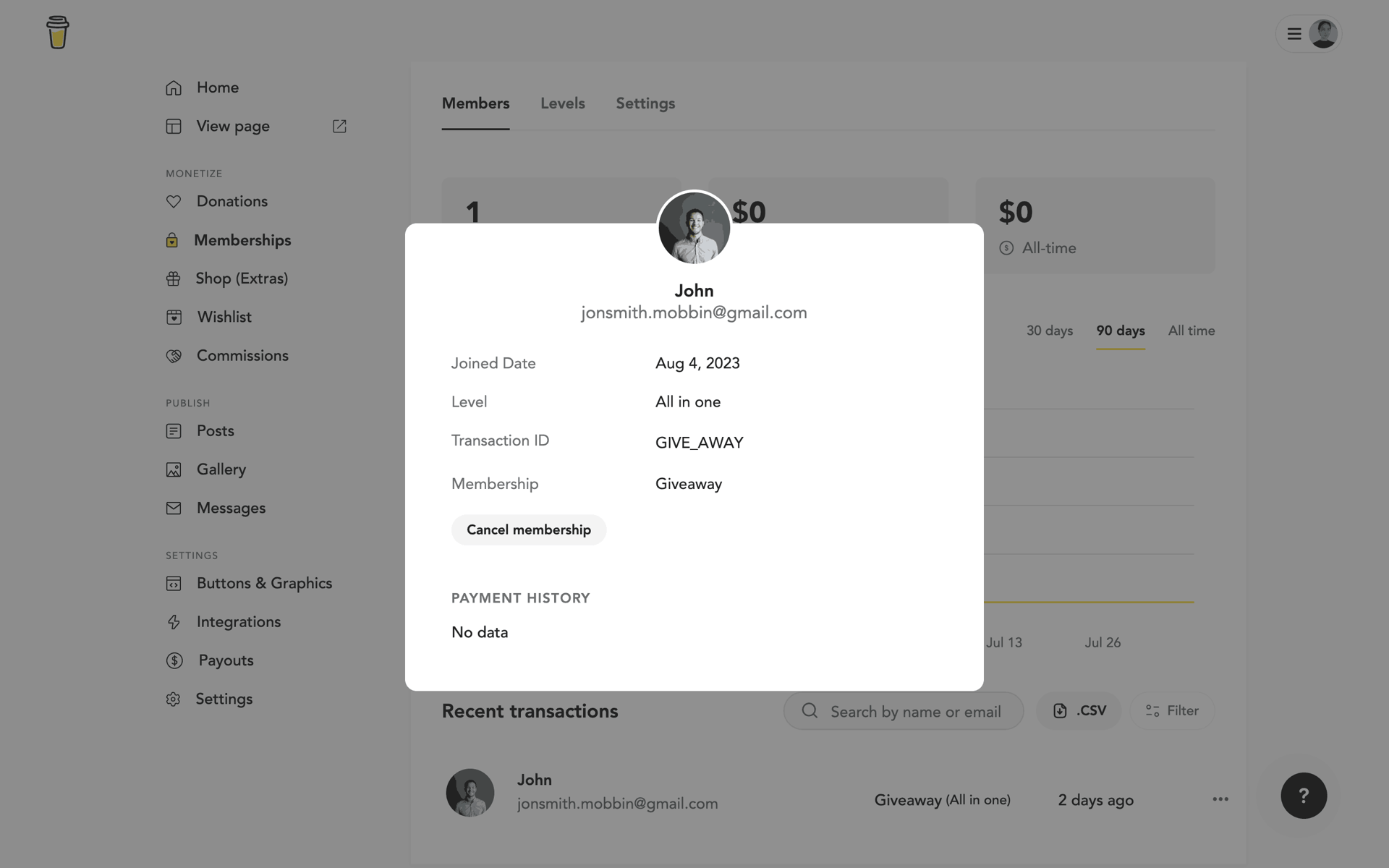Buy Me a Coffee Web Business interface screenshot 9