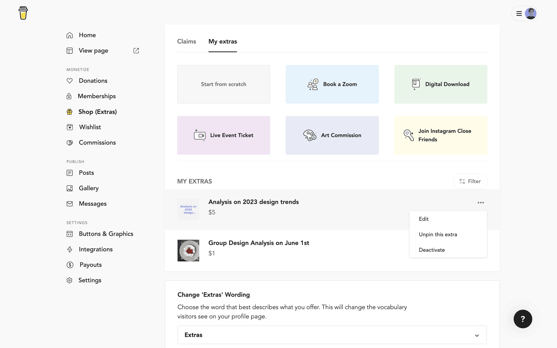 Buy Me a Coffee Web Business interface screenshot 14