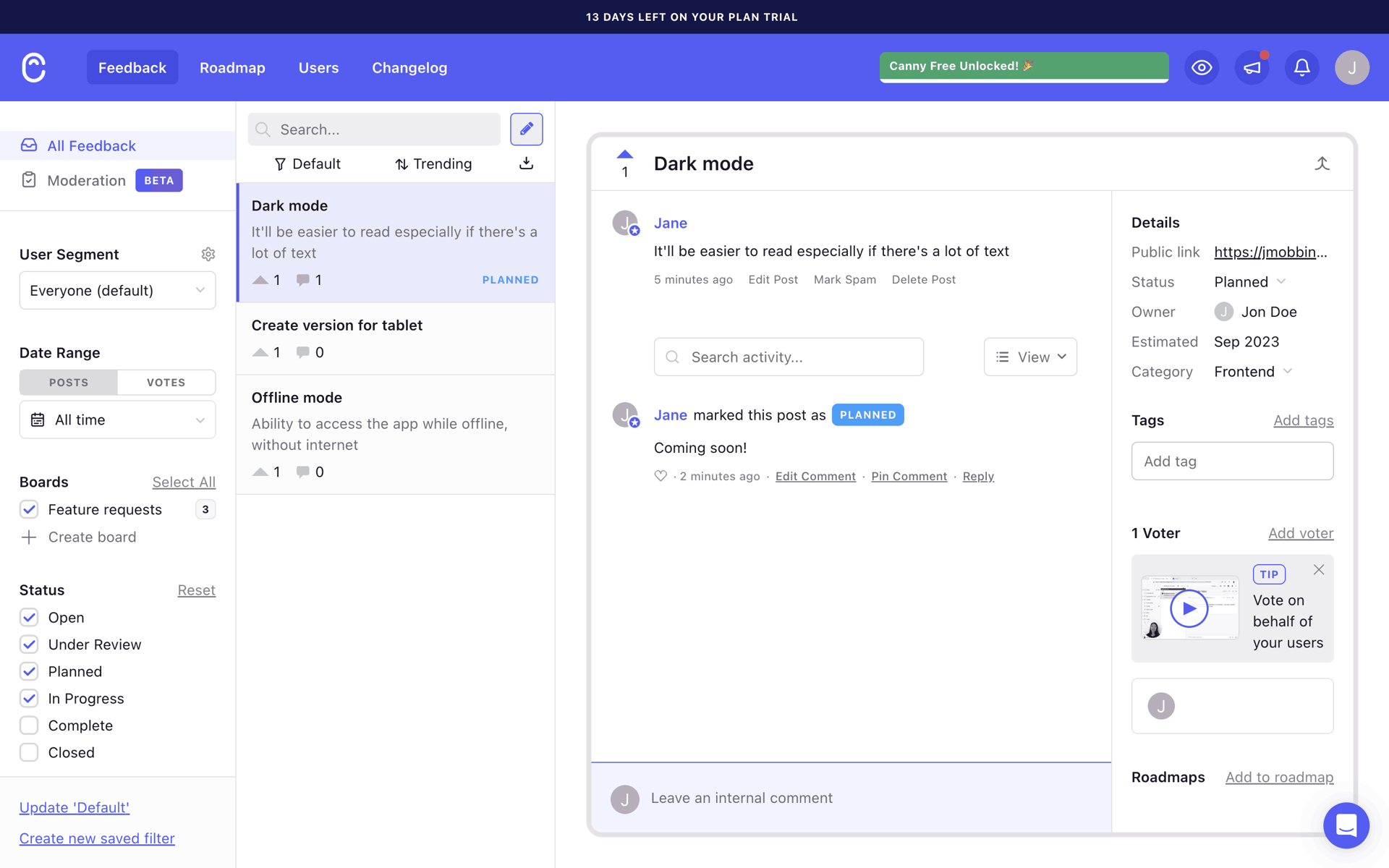 Canny Web Business interface screenshot 6