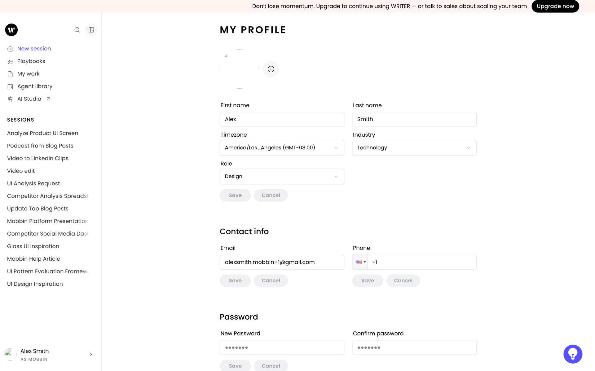 WRITER Web Business interface screenshot 5