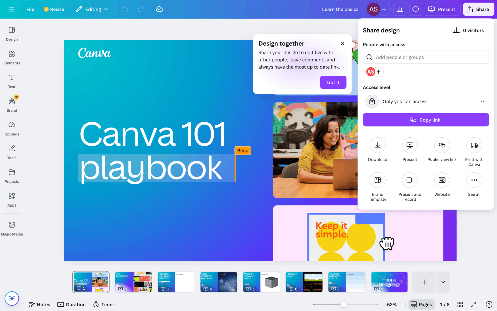 Completing tour on Canva (web) screen 2