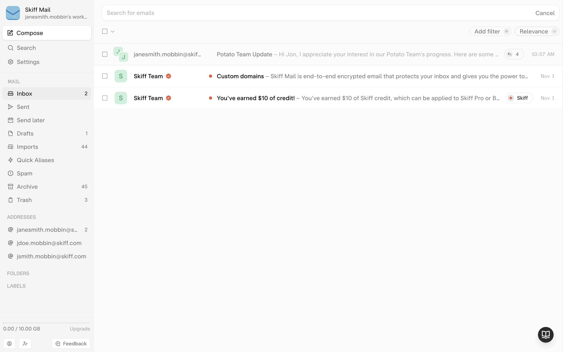 Skiff Web Business interface screenshot 11