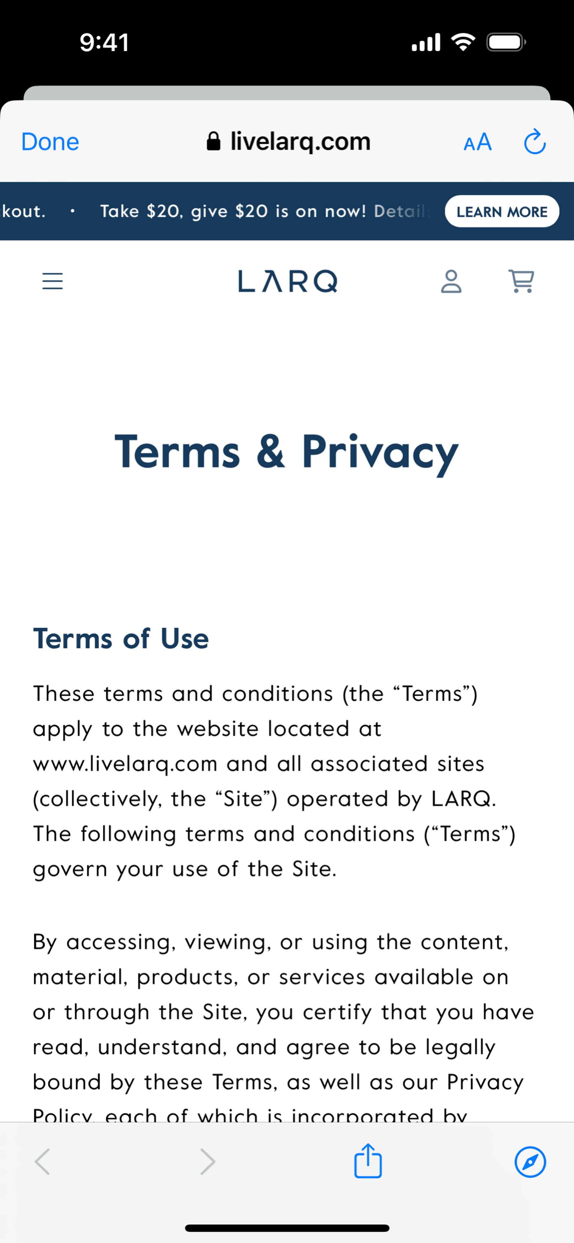LARQ iOS Lifestyle interface screenshot 23