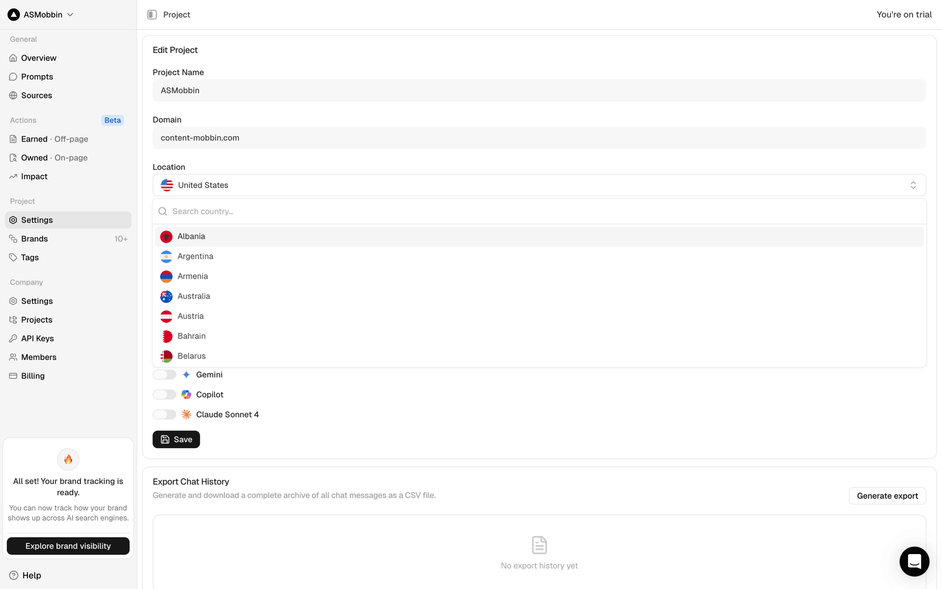Peec AI Web Business interface screenshot 15