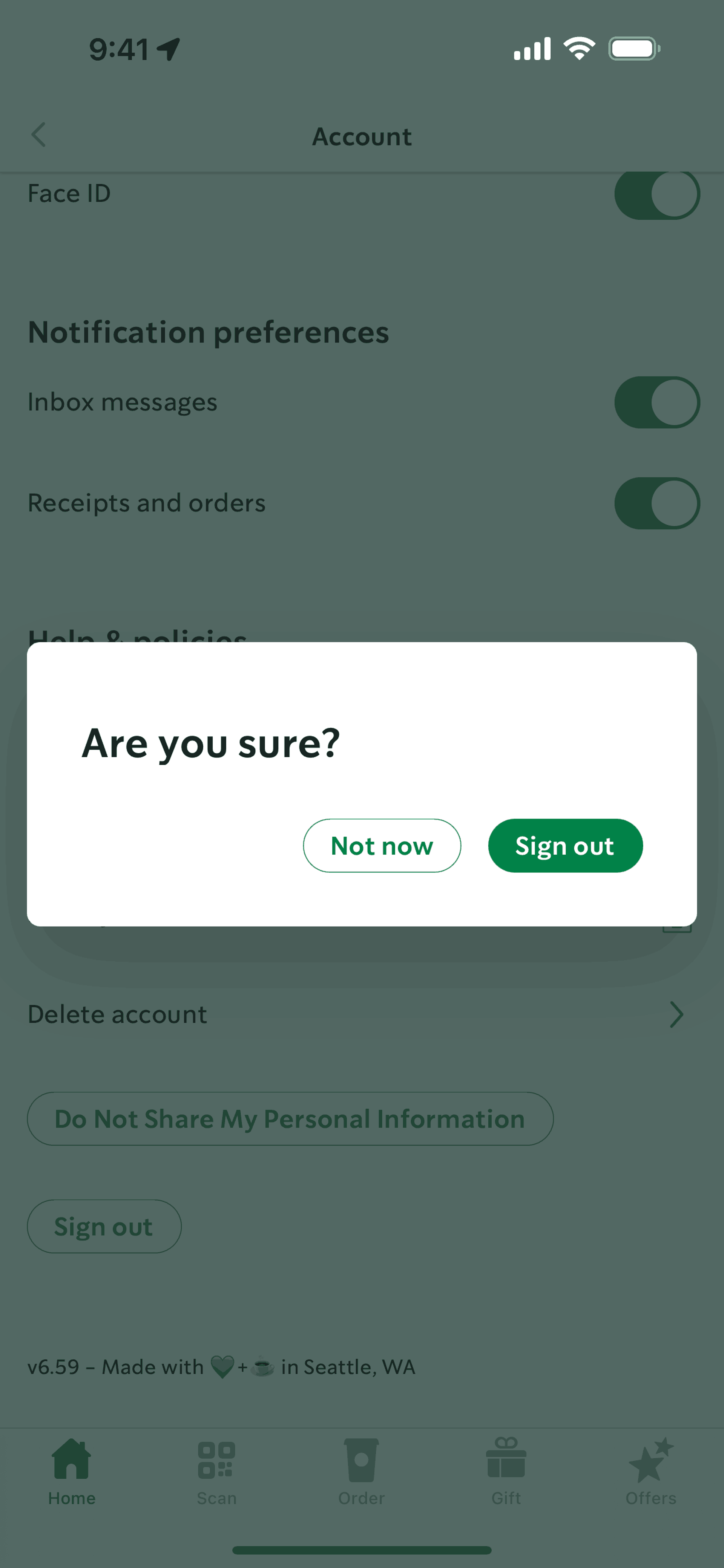 Starbucks iOS Food & Drink interface screenshot 16
