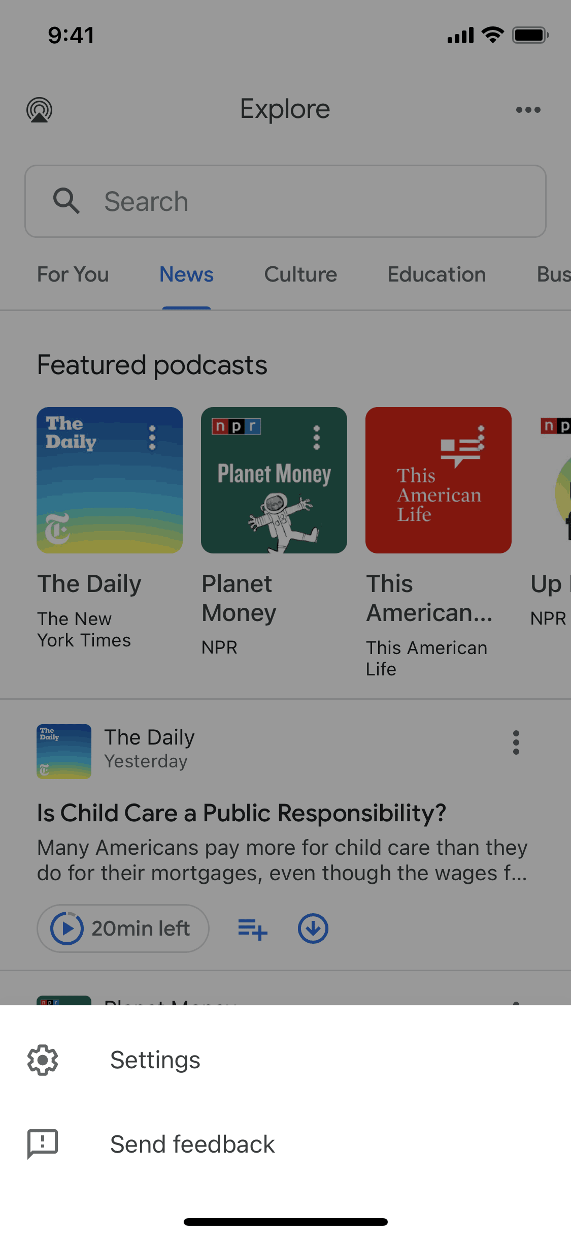 Google Podcasts iOS Entertainment interface screenshot 4