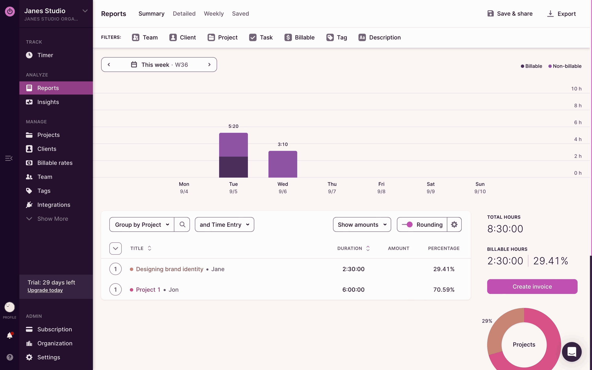 Toggl Track Web Business interface screenshot 24
