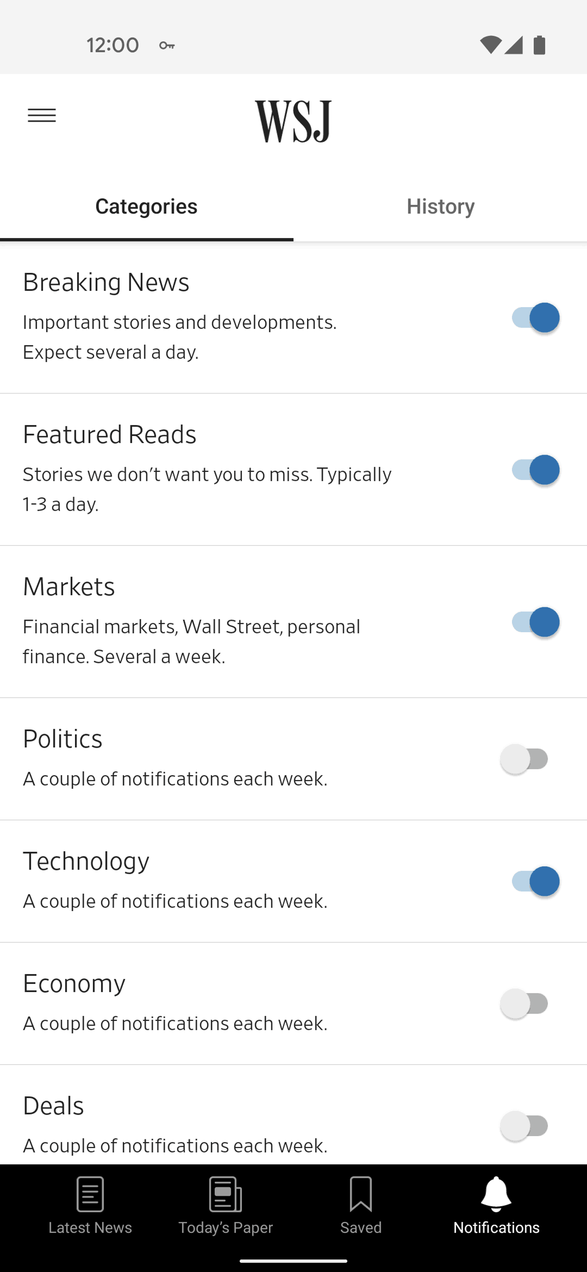 The Wall Street Journal Android News interface screenshot 8