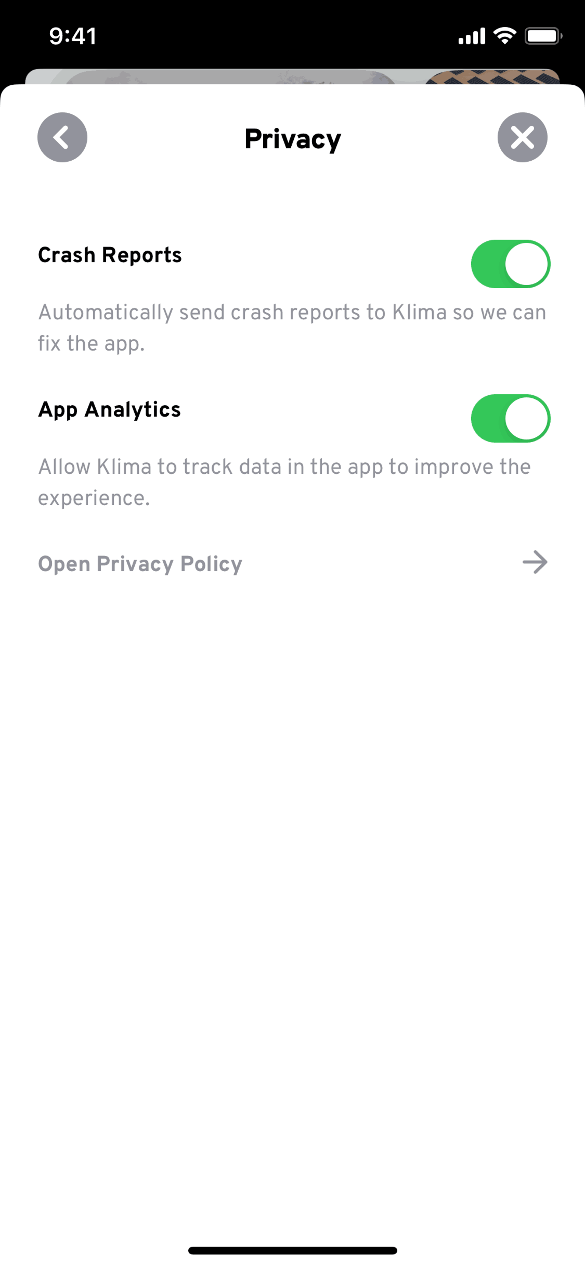 Klima iOS Lifestyle interface screenshot 14
