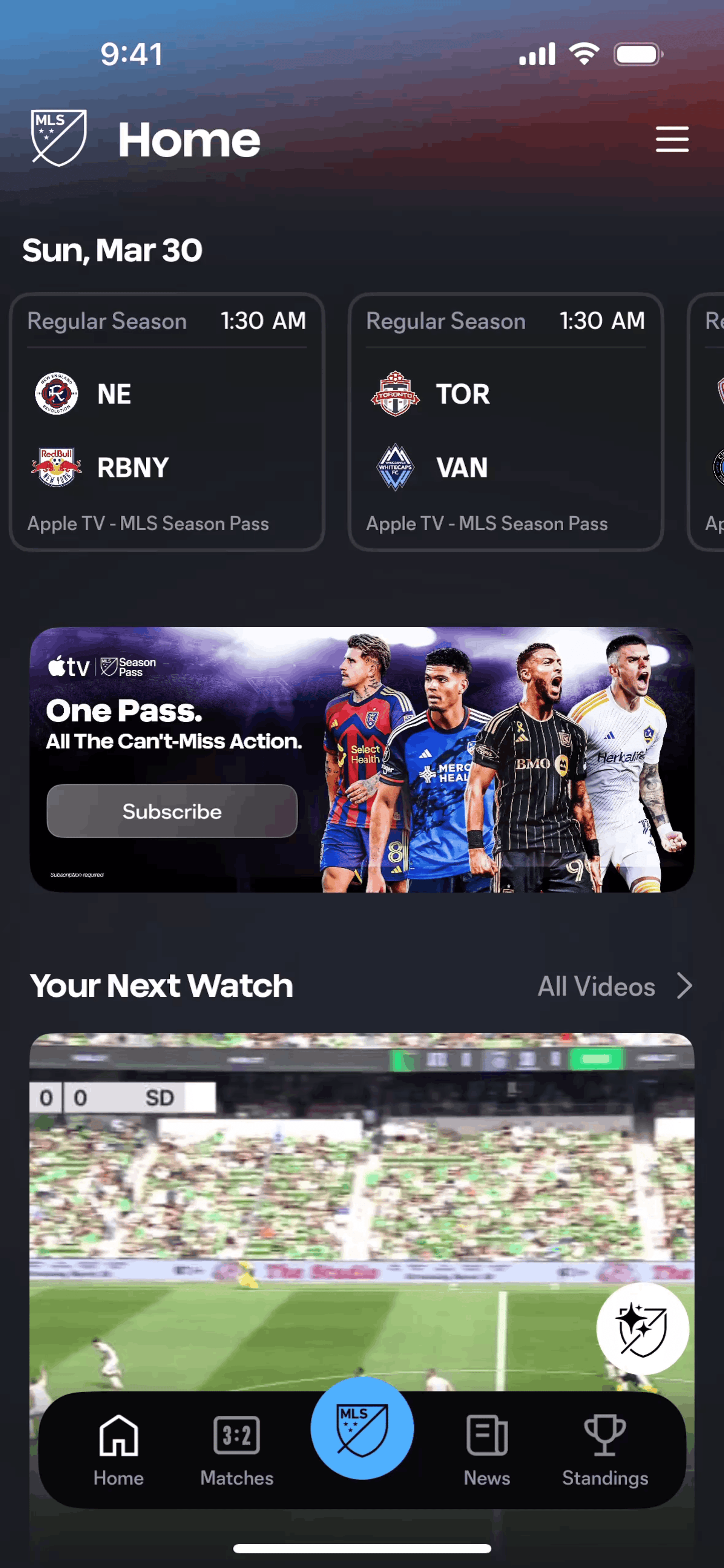 MLS iOS Sports interface screenshot 2