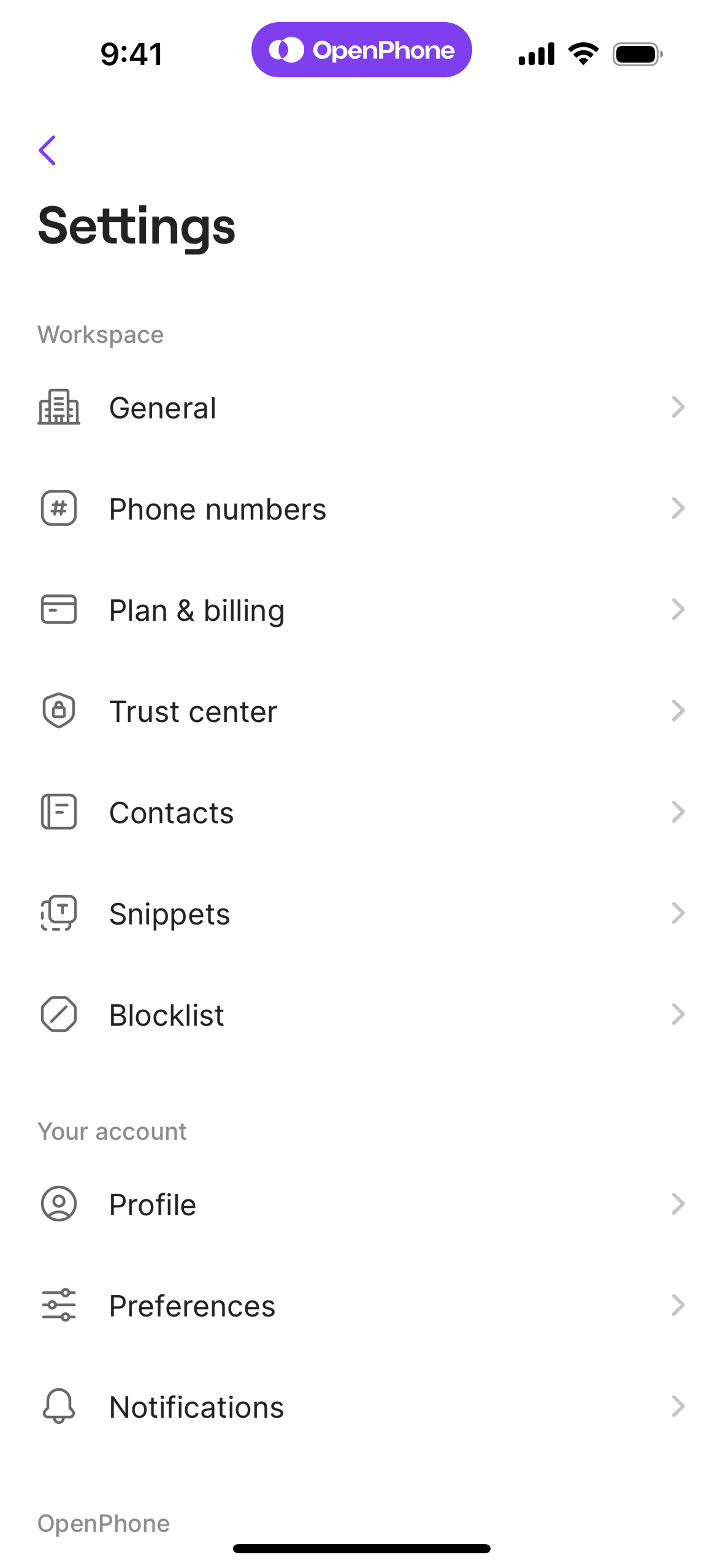 OpenPhone iOS Business interface screenshot 13