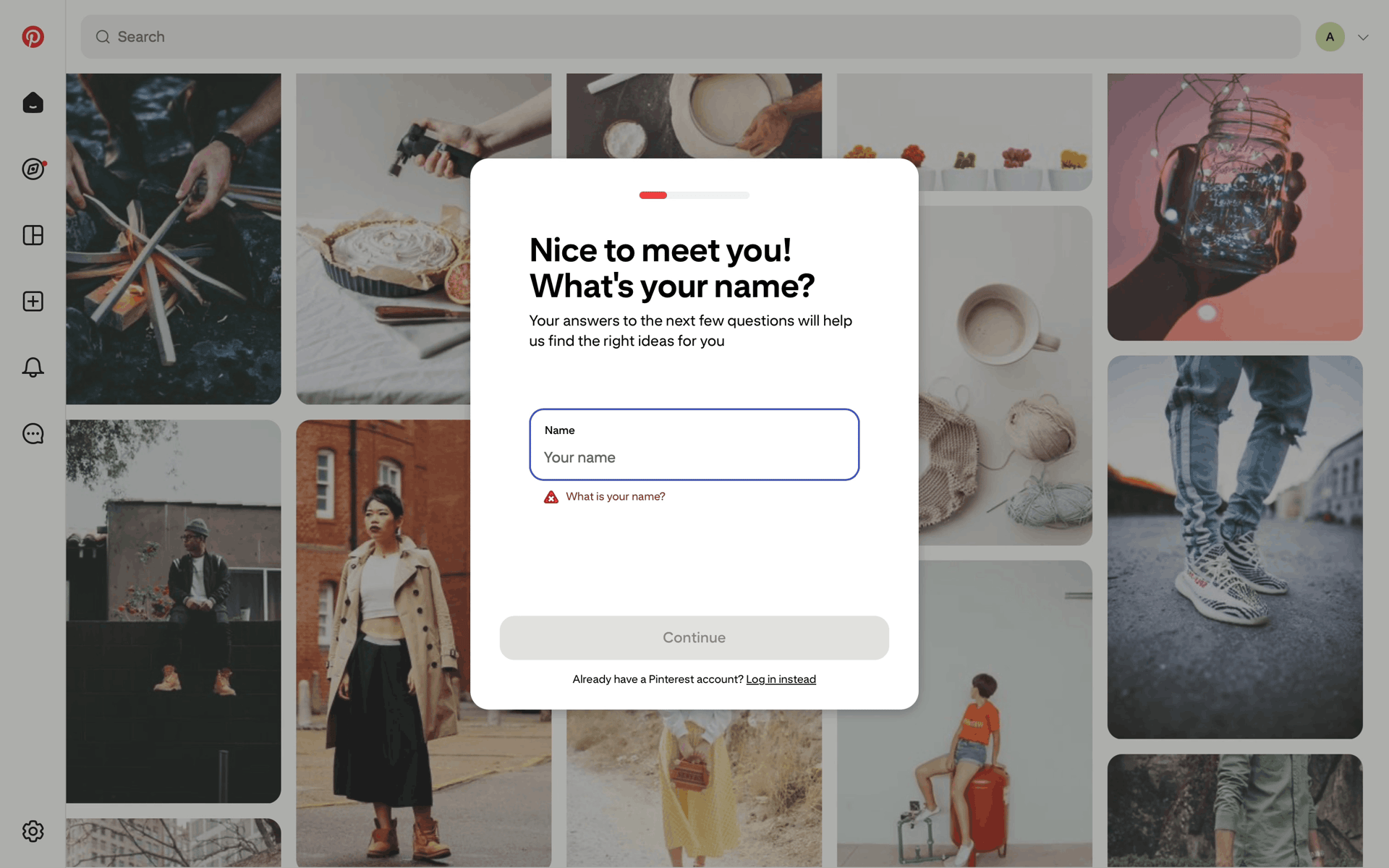 Completing account setup on Pinterest (web) screen 2