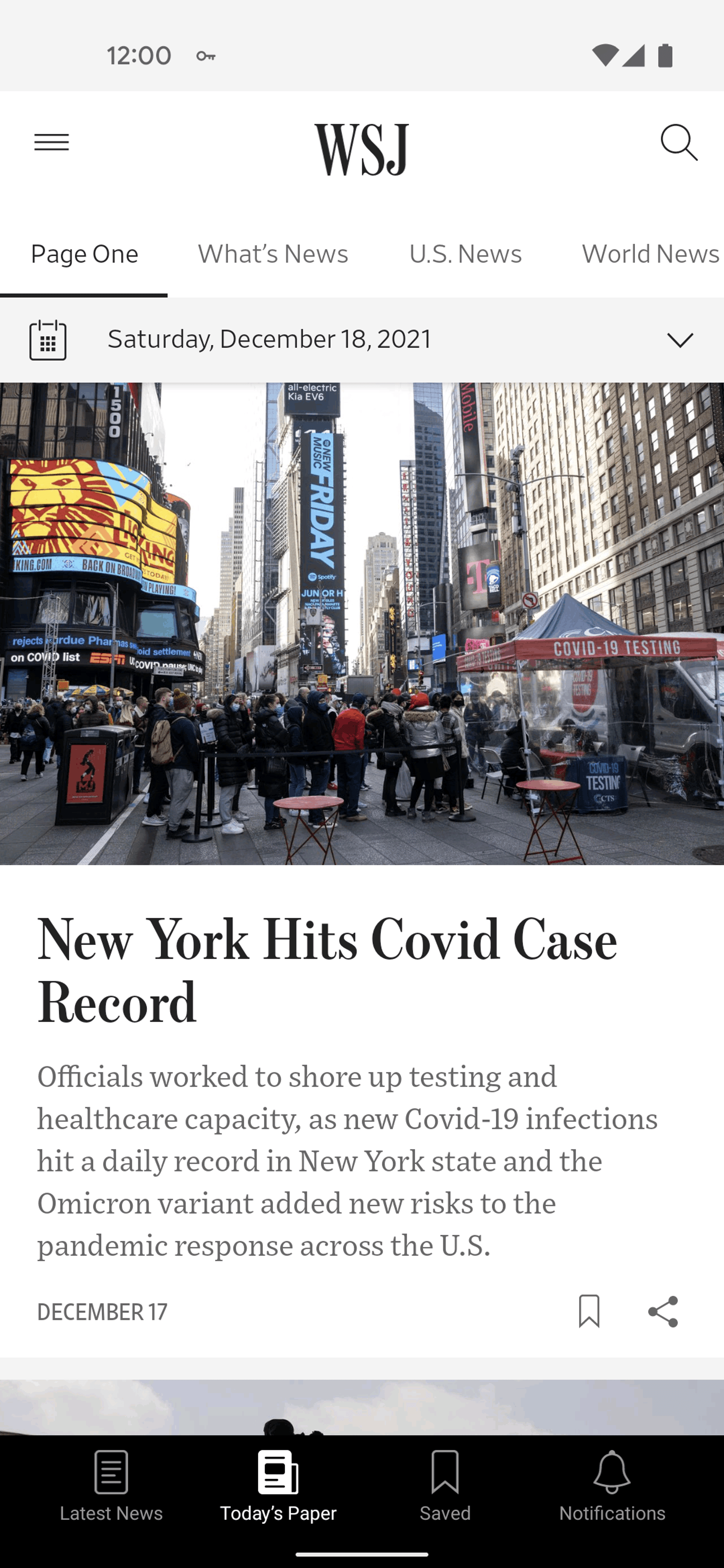 The Wall Street Journal Android News interface screenshot 2