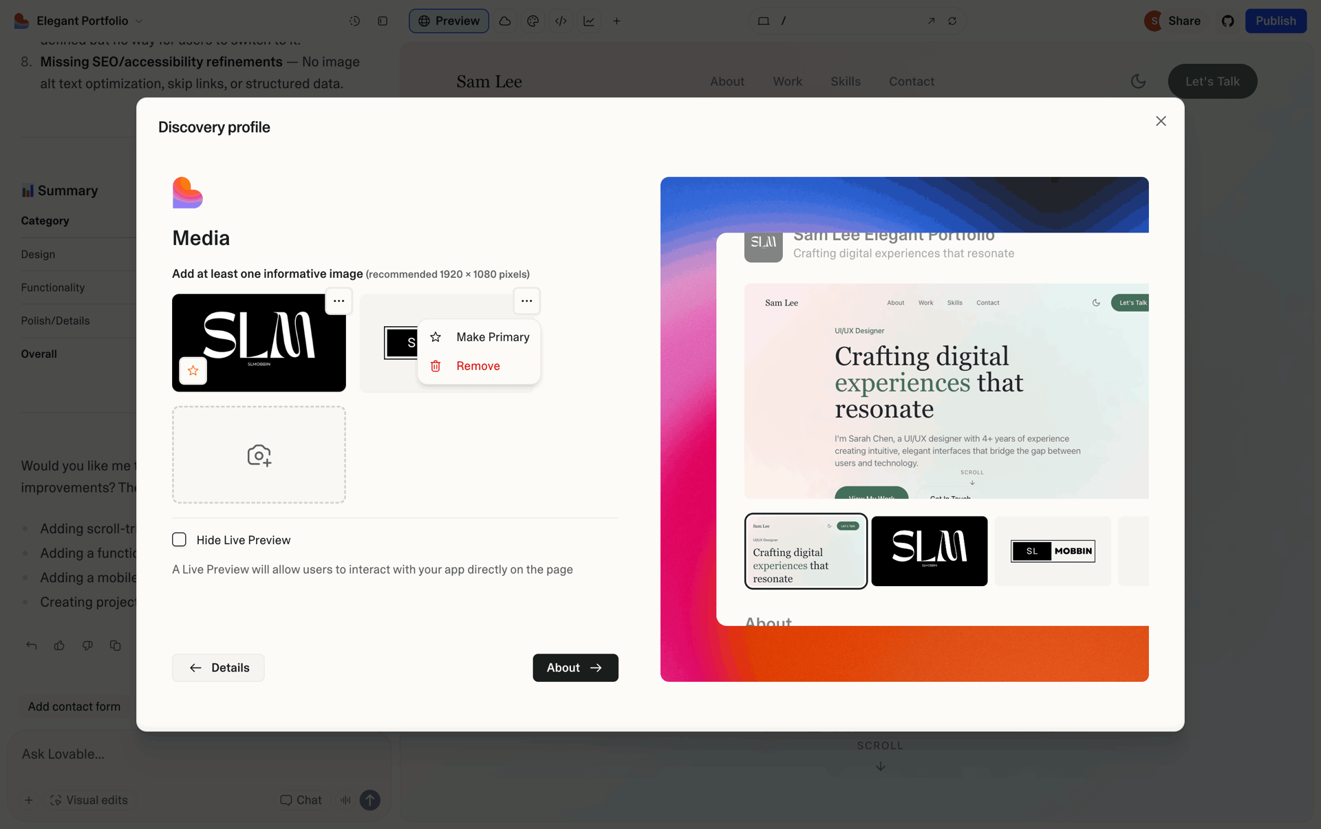 Lovable Web Developer Tools interface screenshot 15