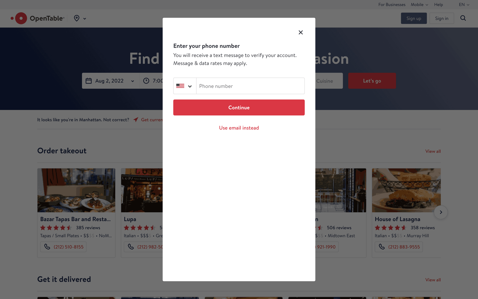 OpenTable Web Food & Drink interface screenshot 3