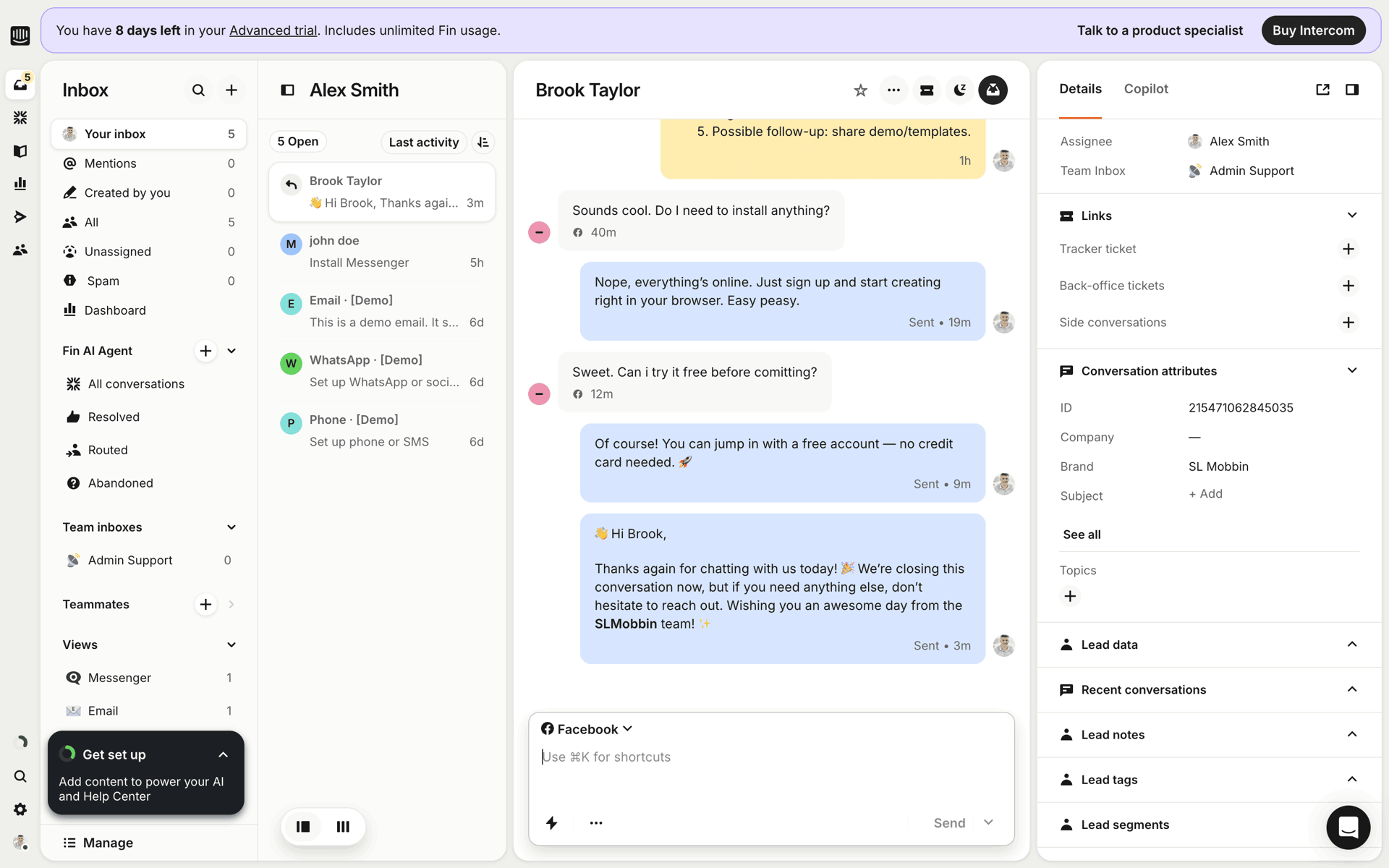 Intercom Web Business interface screenshot 11