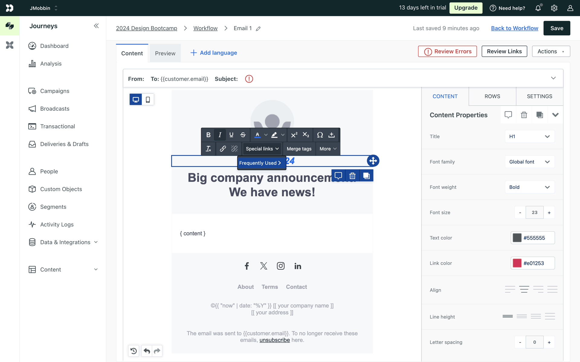 Customer.io Web Business interface screenshot 21