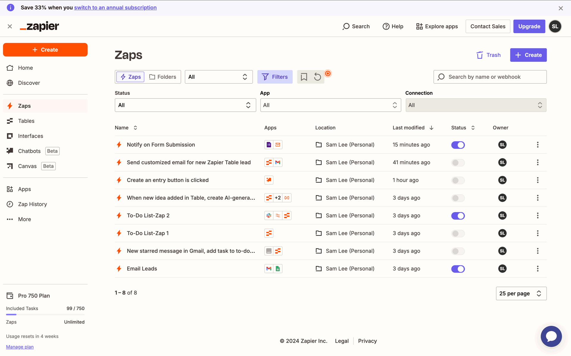 Zapier Web Productivity interface screenshot 16