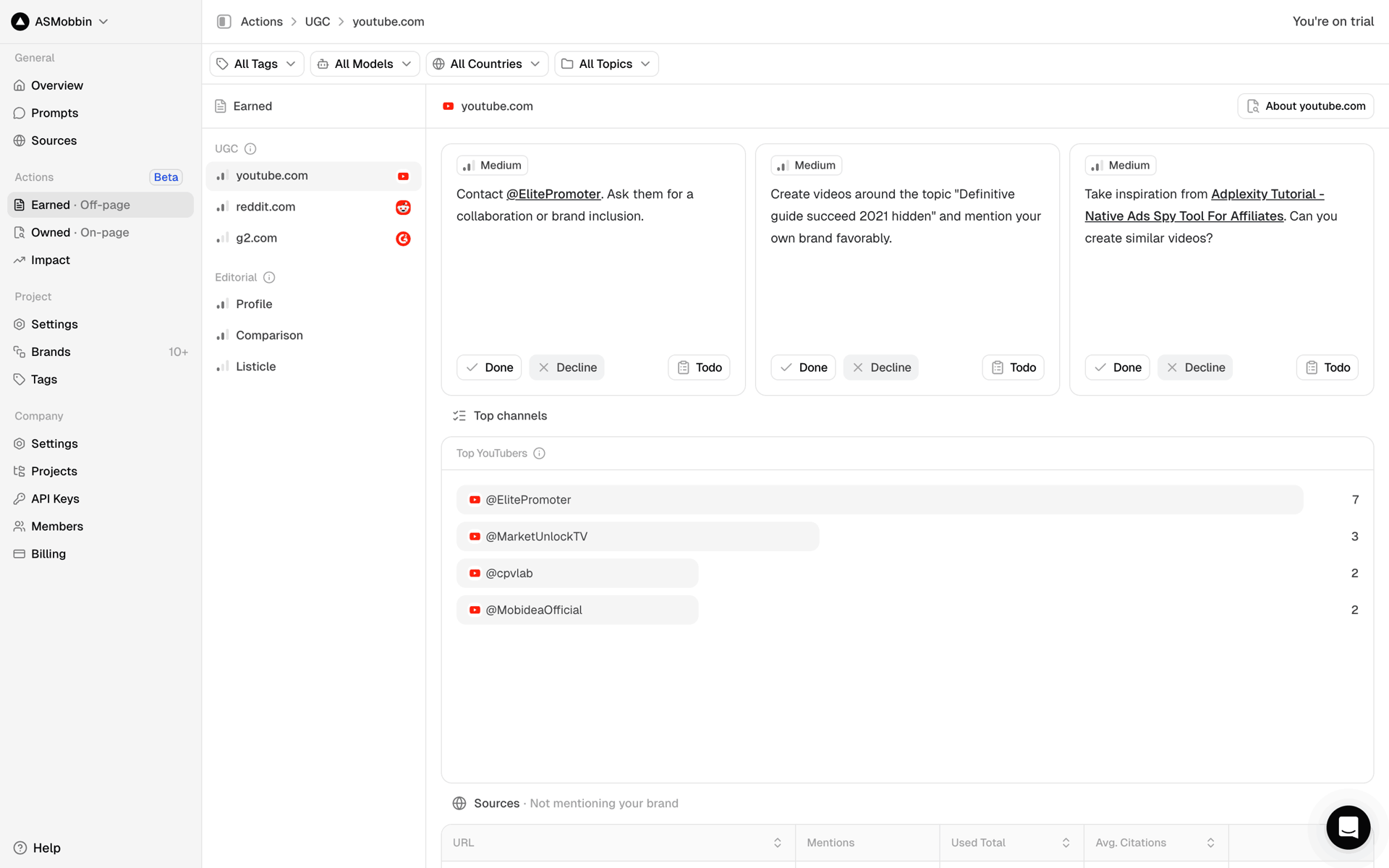 Peec AI Web Business interface screenshot 3