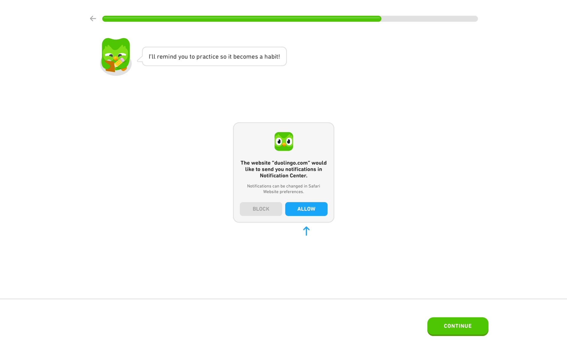 Onboarding on Duolingo (web) screen 12