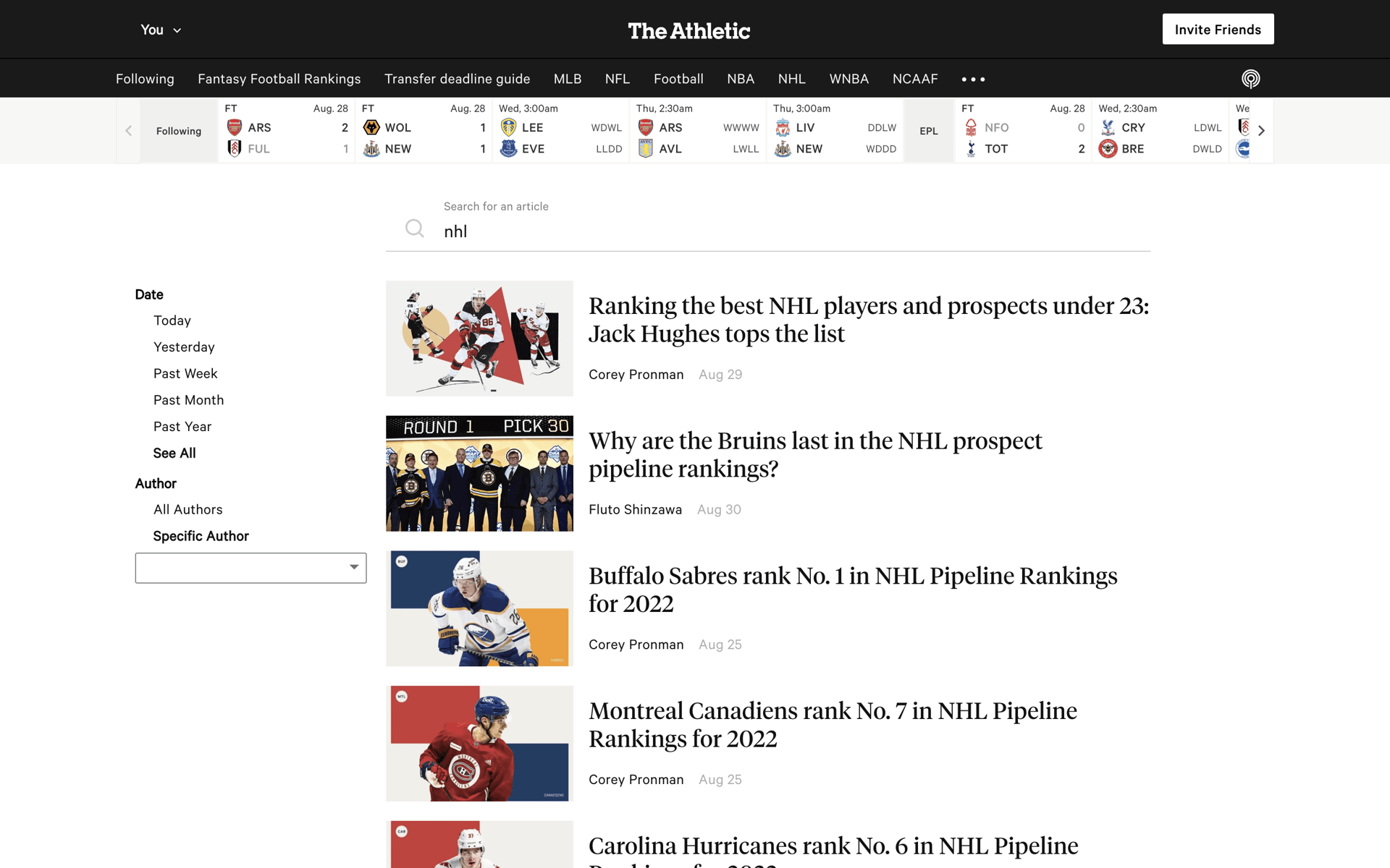 The Athletic Web Sports interface screenshot 14