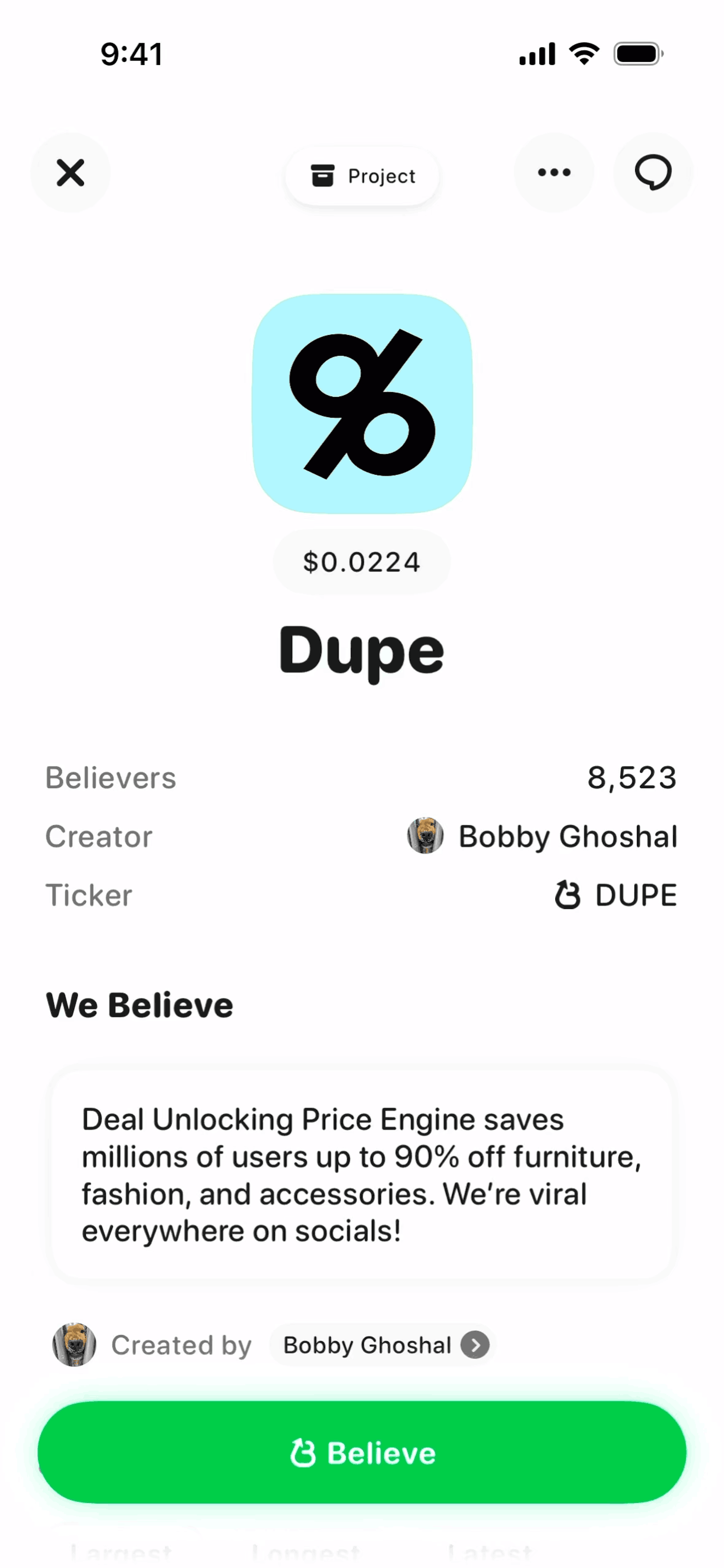 Believe iOS Finance interface screenshot 6