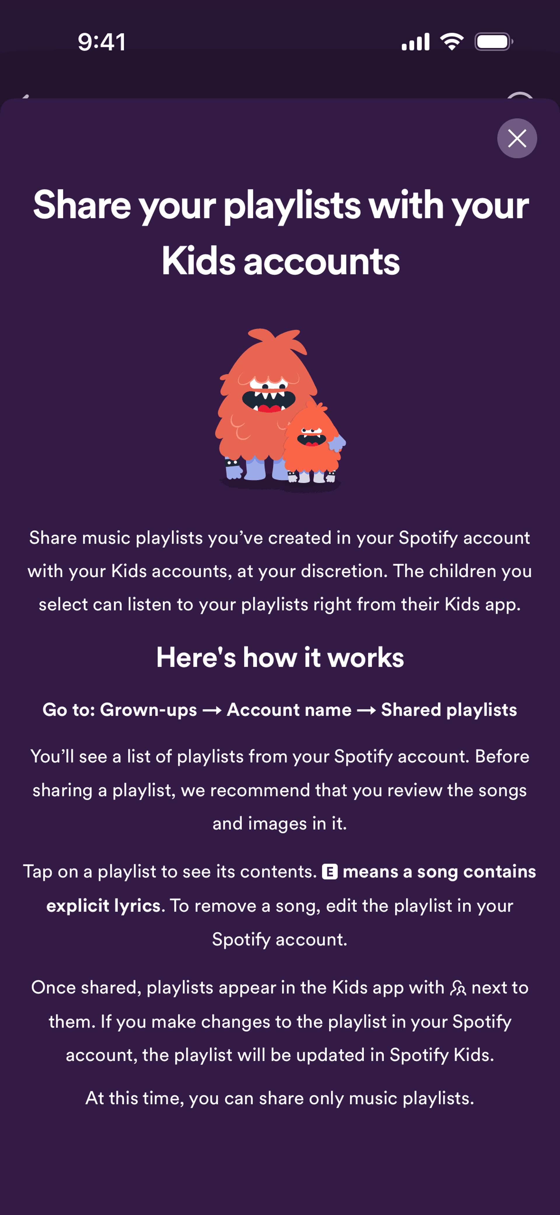 Spotify Kids iOS Music & Audio interface screenshot 24