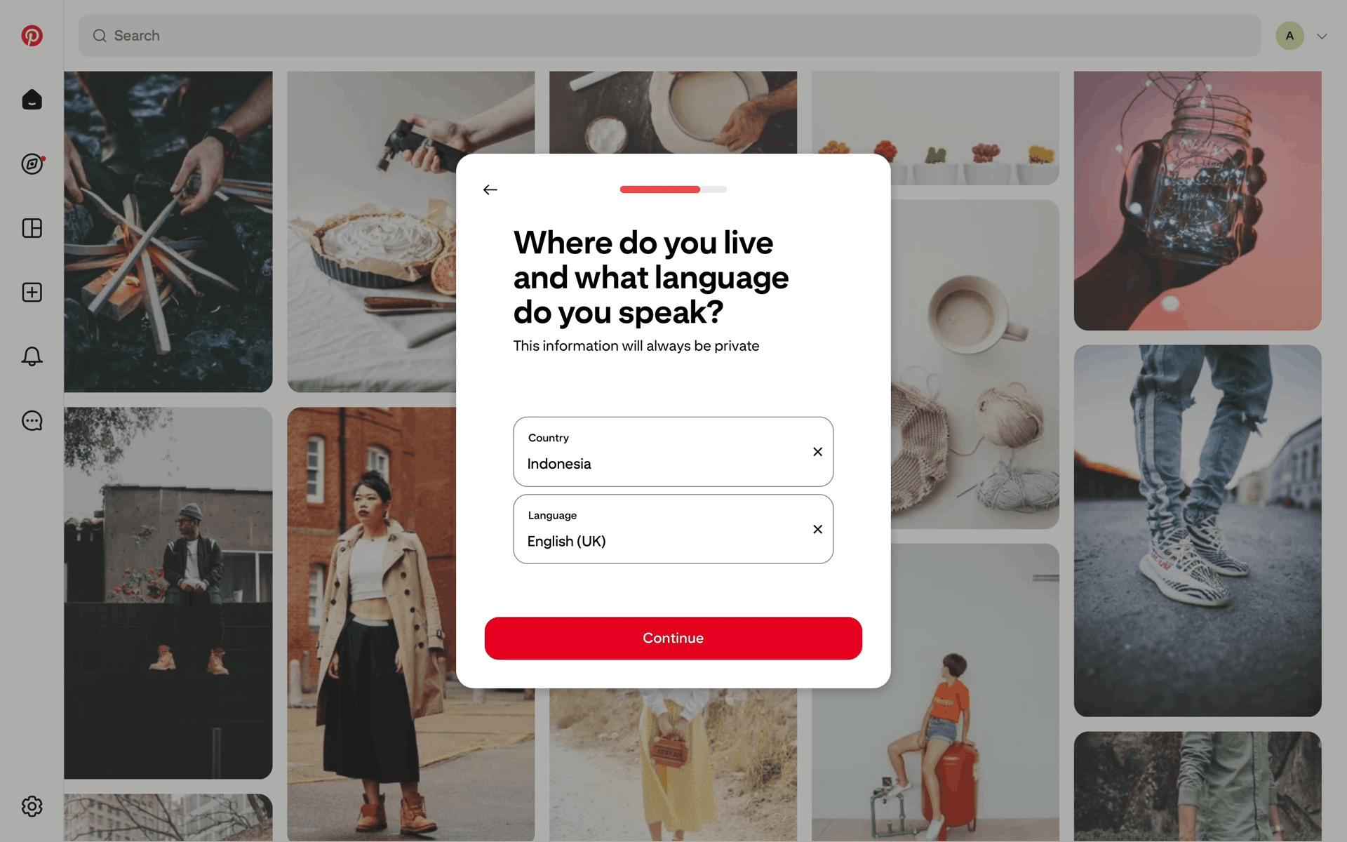 Completing account setup on Pinterest (web) screen 6