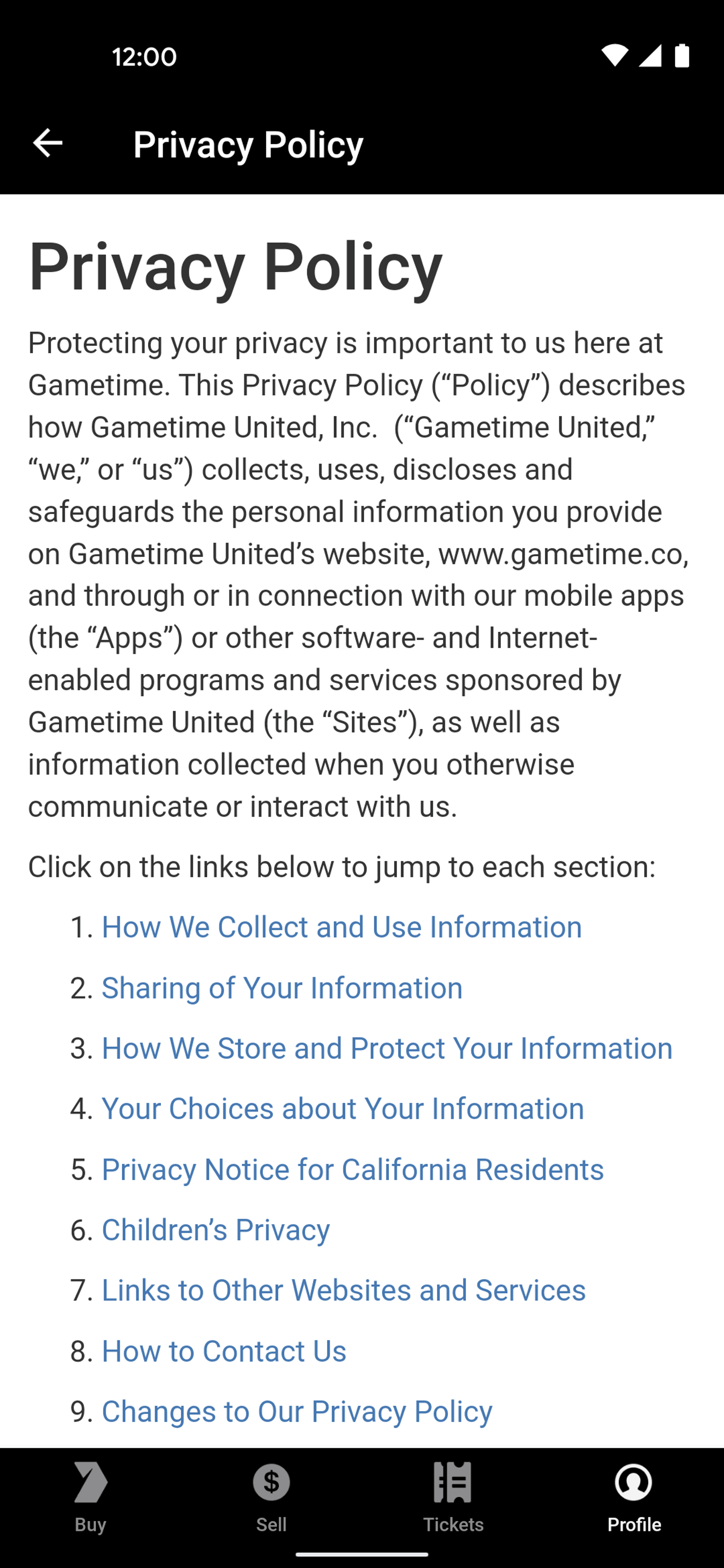 Gametime Android Entertainment interface screenshot 8