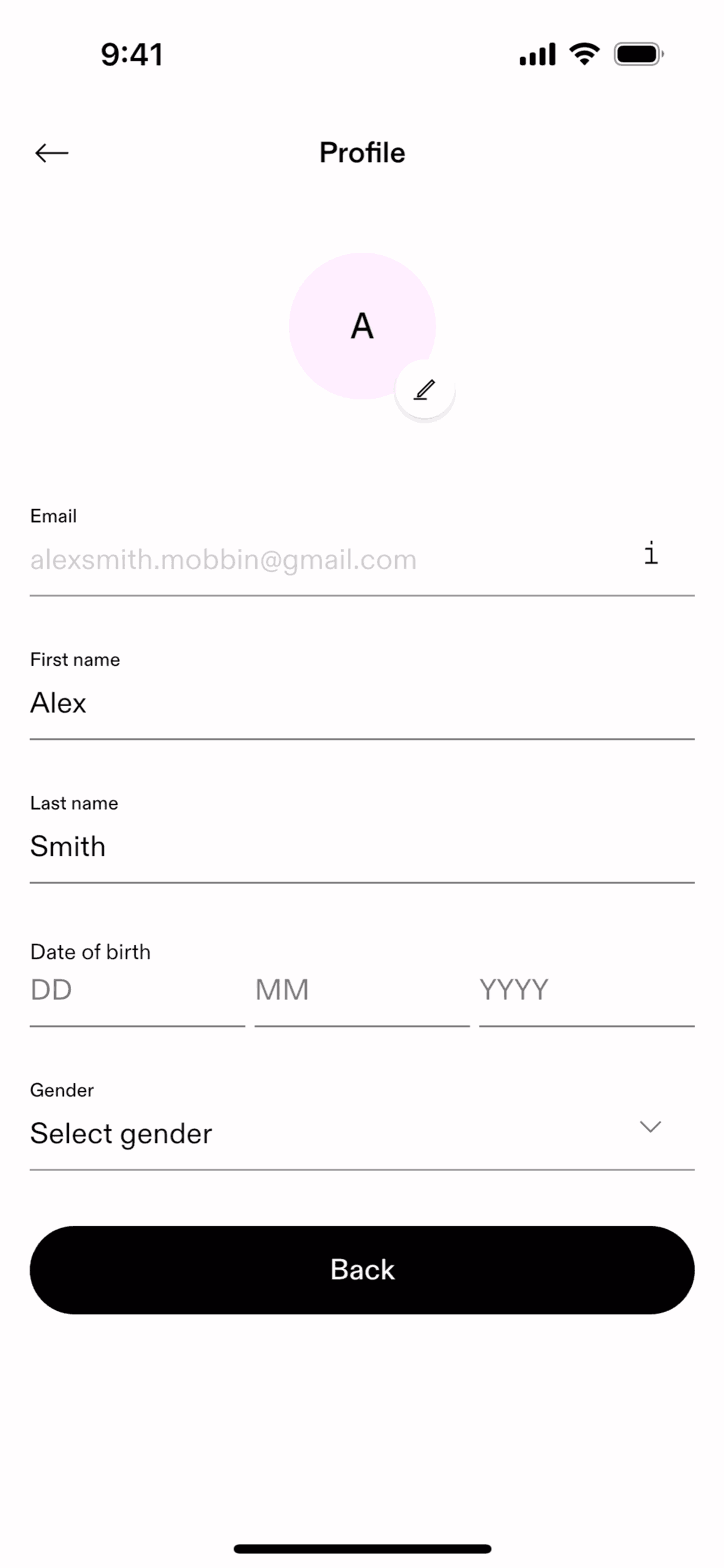 Editing profile on On (ios) screen 2
