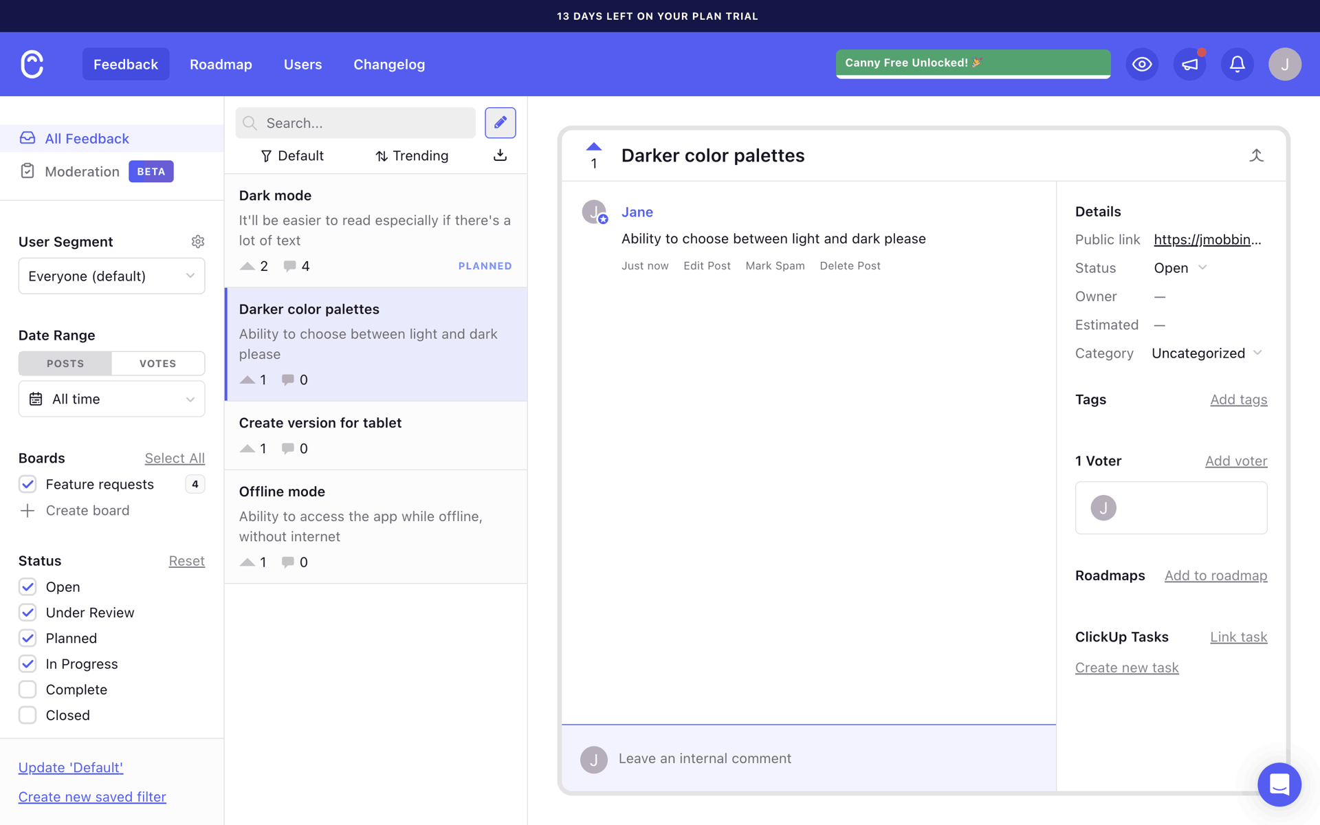 Canny Web Business interface screenshot 15