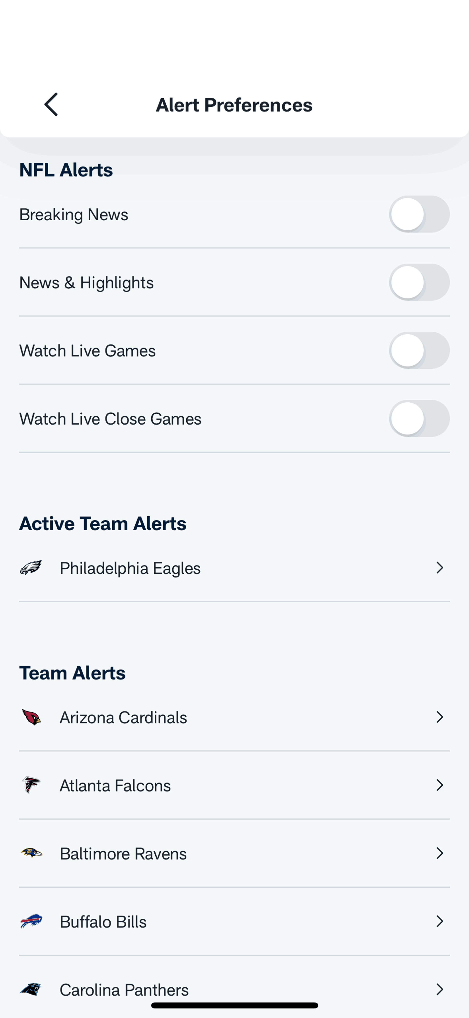 NFL iOS Sports interface screenshot 7