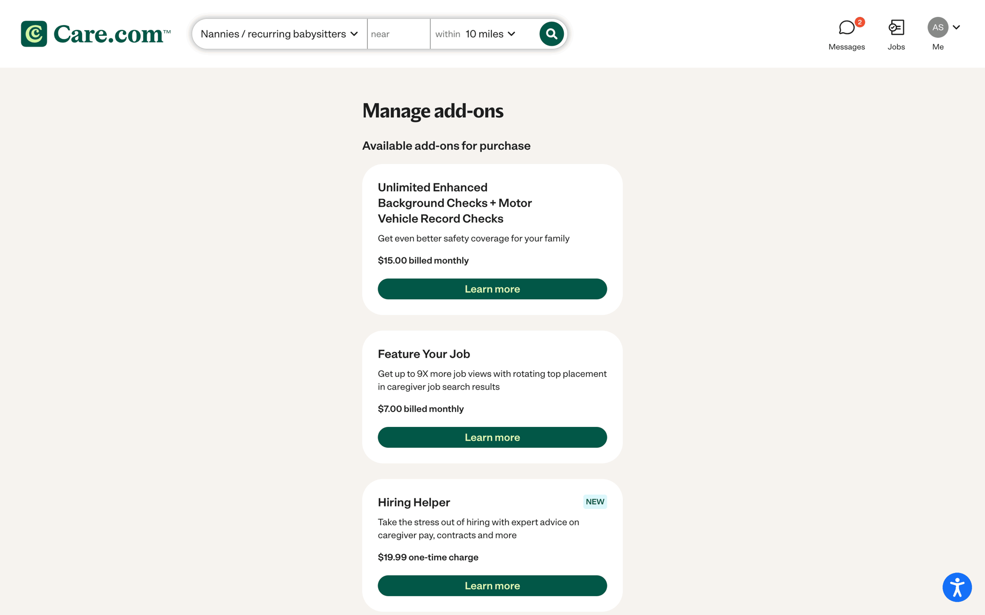 Care.com Web Lifestyle interface screenshot 11