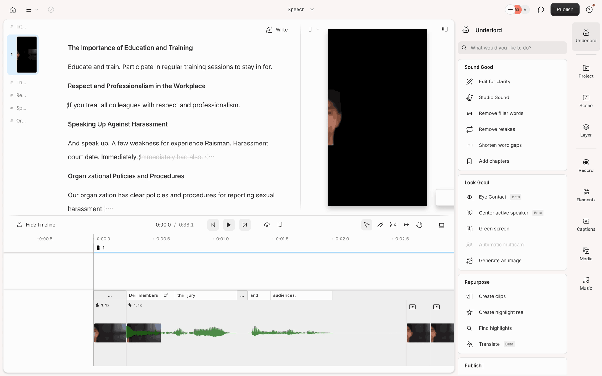 Descript Web Photo & Video interface screenshot 2