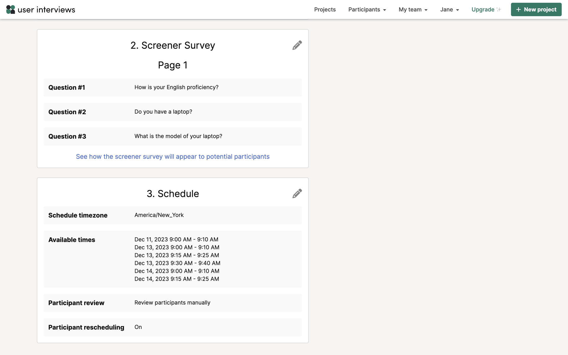 User Interviews Web Business interface screenshot 13