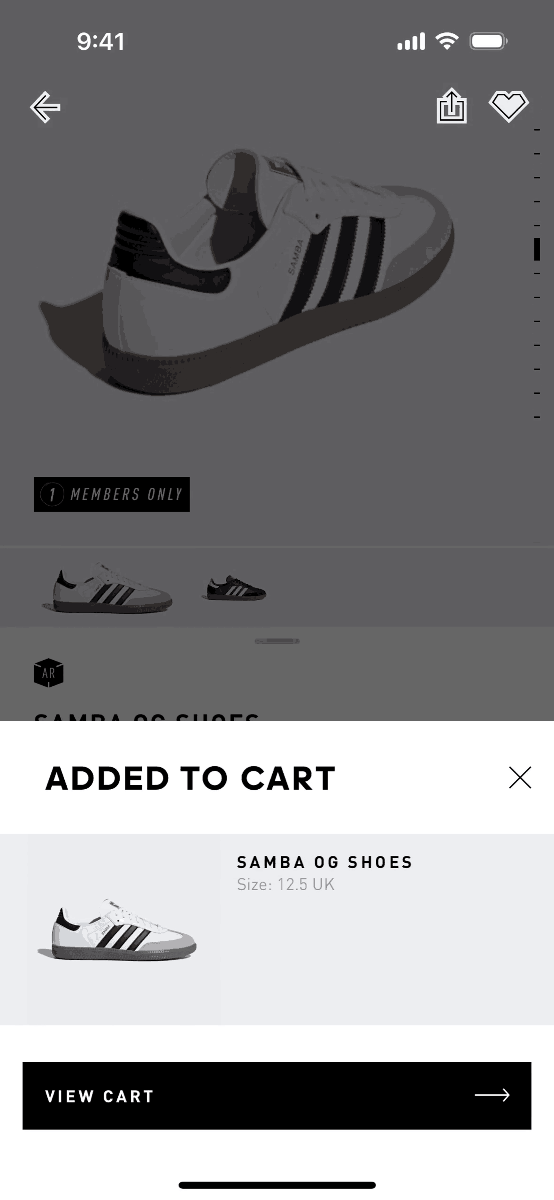 Adding to cart on adidas (ios) screen 2
